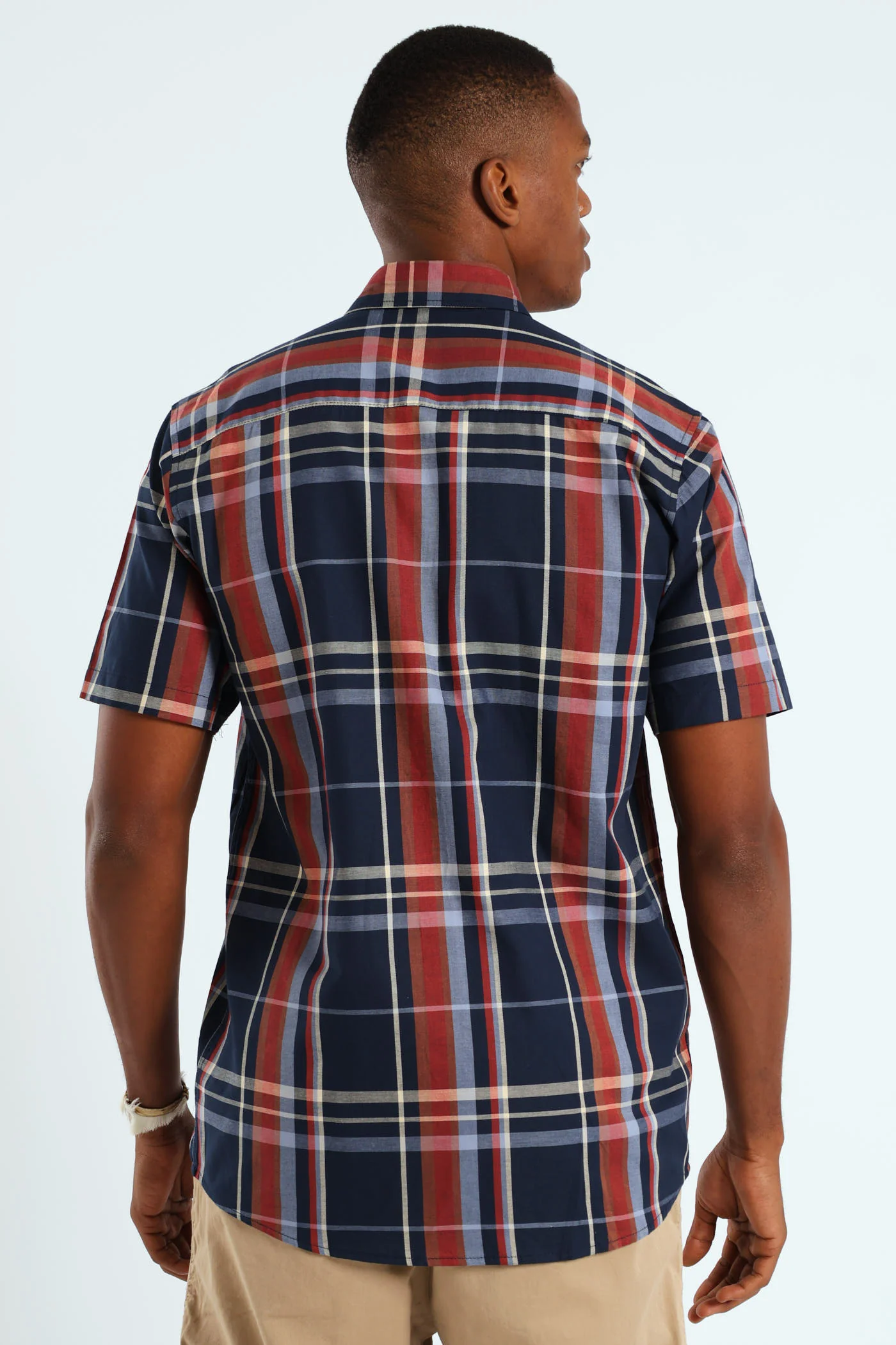 Windowpane Check Shirt - Navy/Steel Blue/Dark Red - Image 4