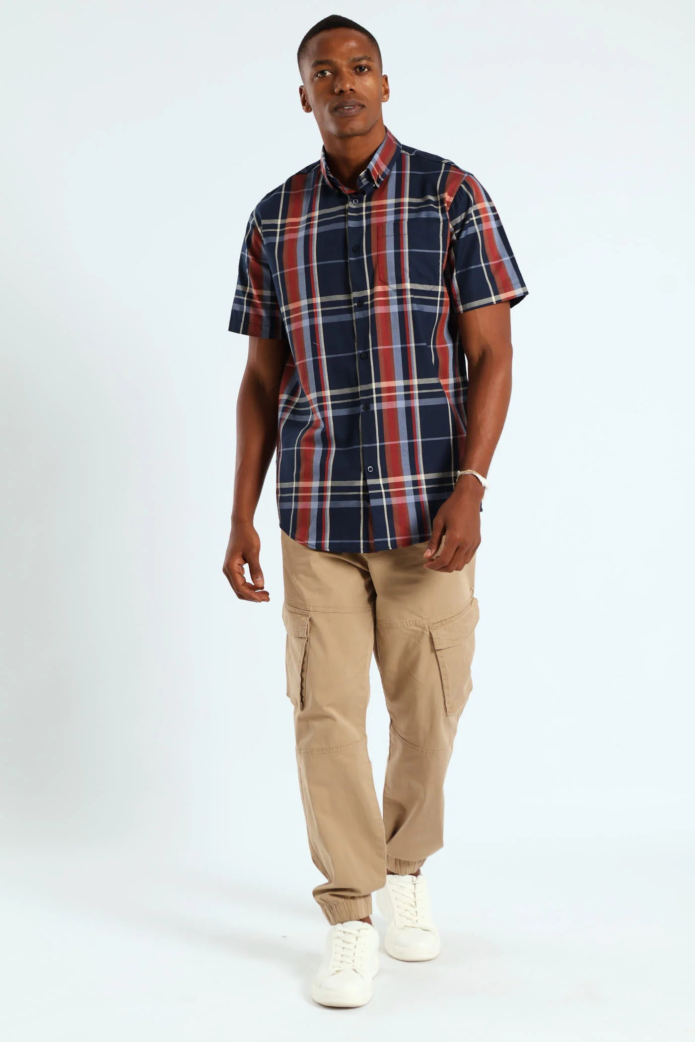 Windowpane Check Shirt - Navy/Steel Blue/Dark Red - Image 5