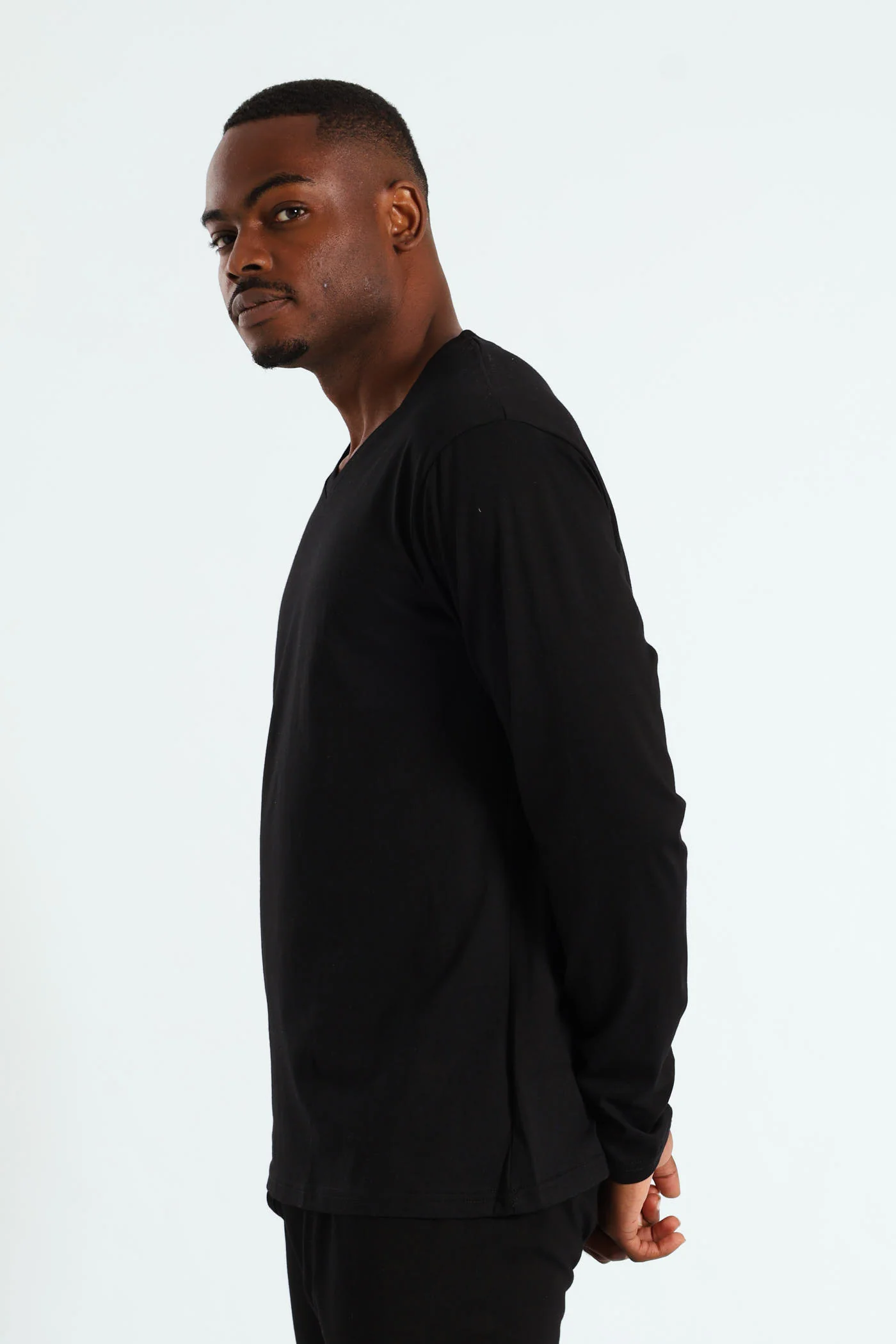 Winter Long Sleeve Thermal V-Neck Tee - Black - Image 2