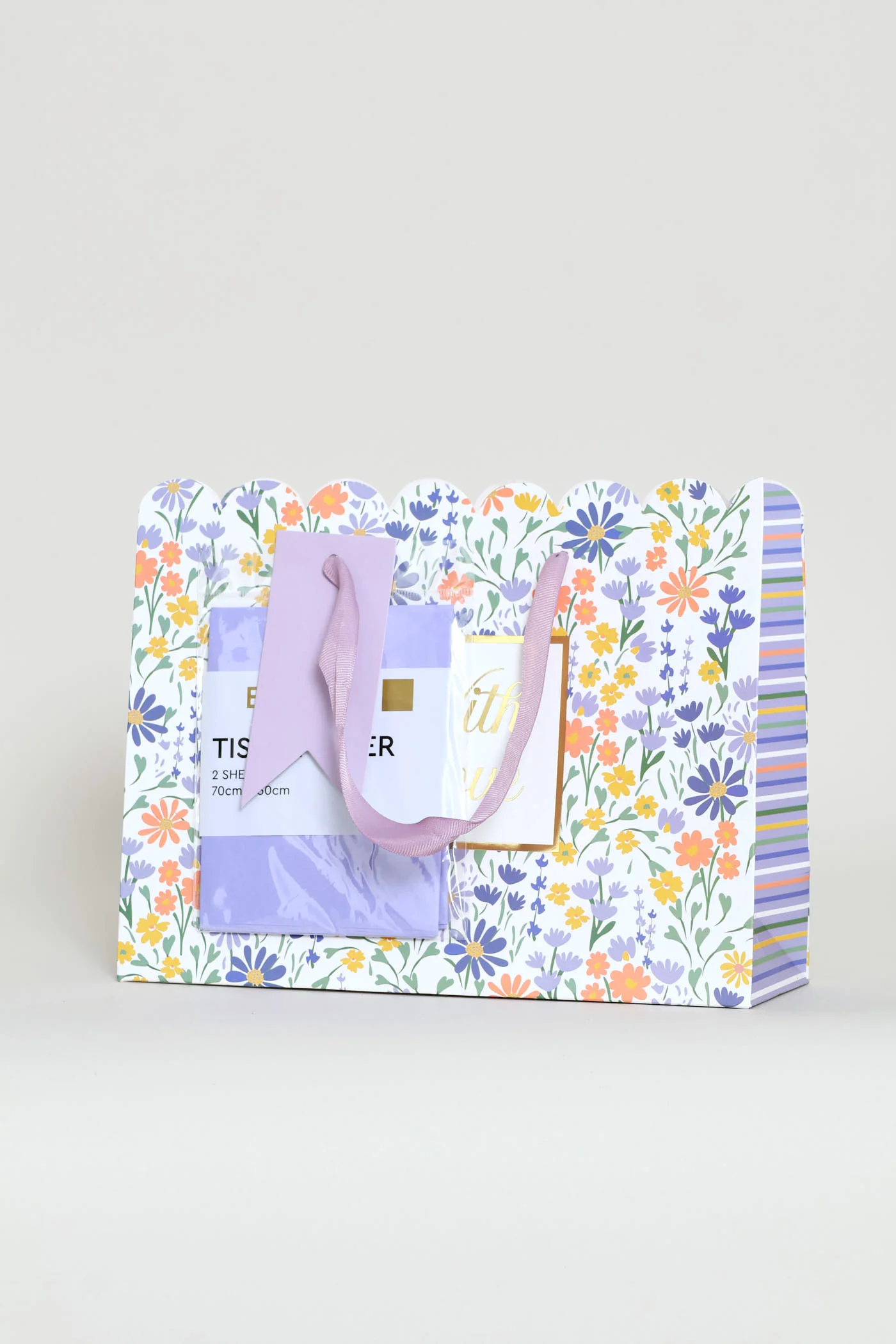 With Love Scallop Edge Gift Bag With Tissue Paper - Lilac - Image 3