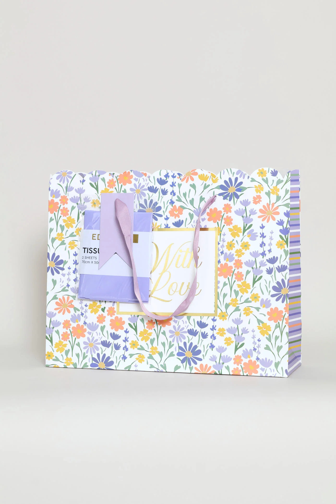 With Love Scallop Edge Gift Bag With Tissue Paper - Lilac - Image 4