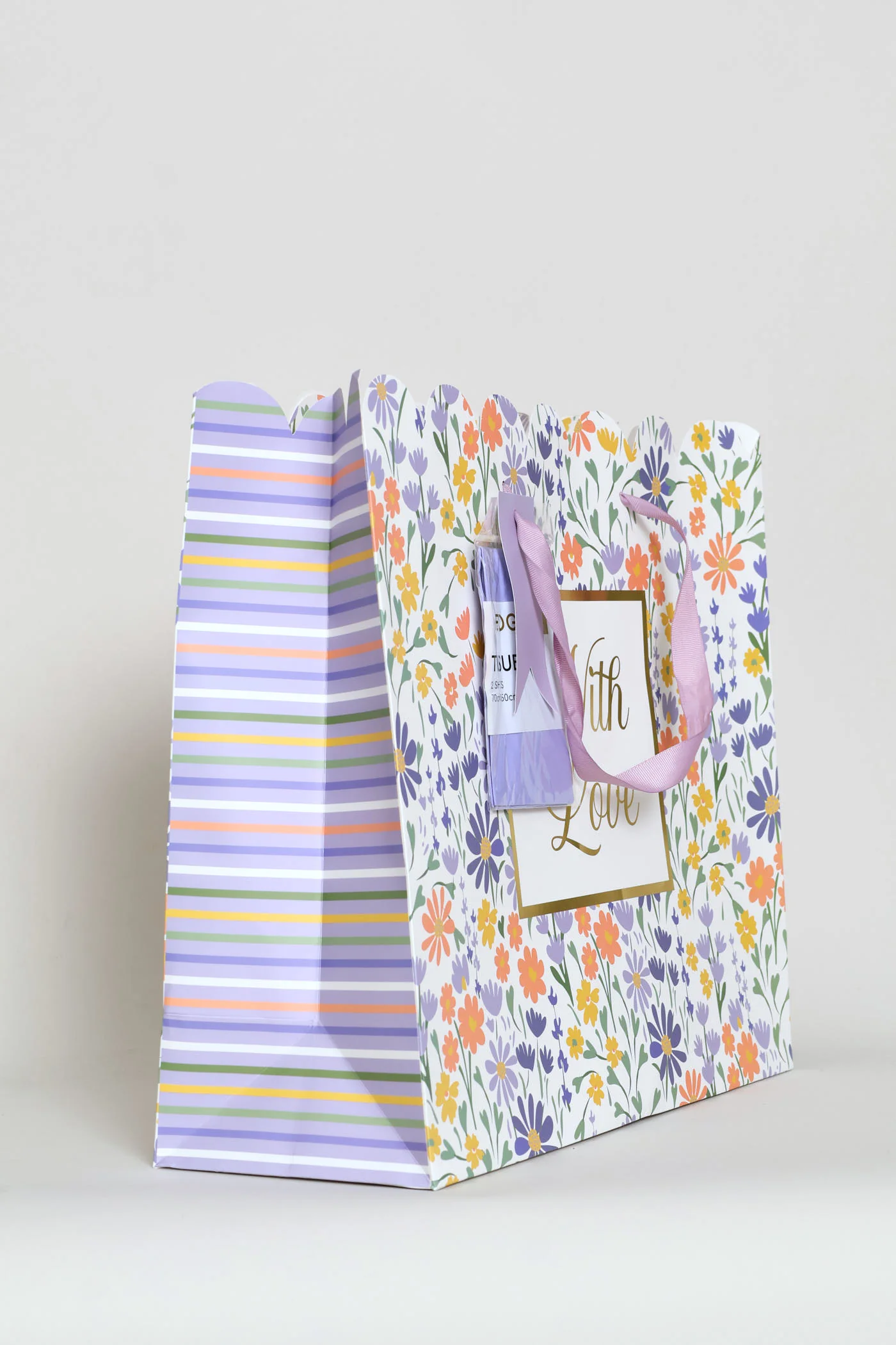 With Love Scallop Edge Gift Bag With Tissue Paper - Lilac - Image 3