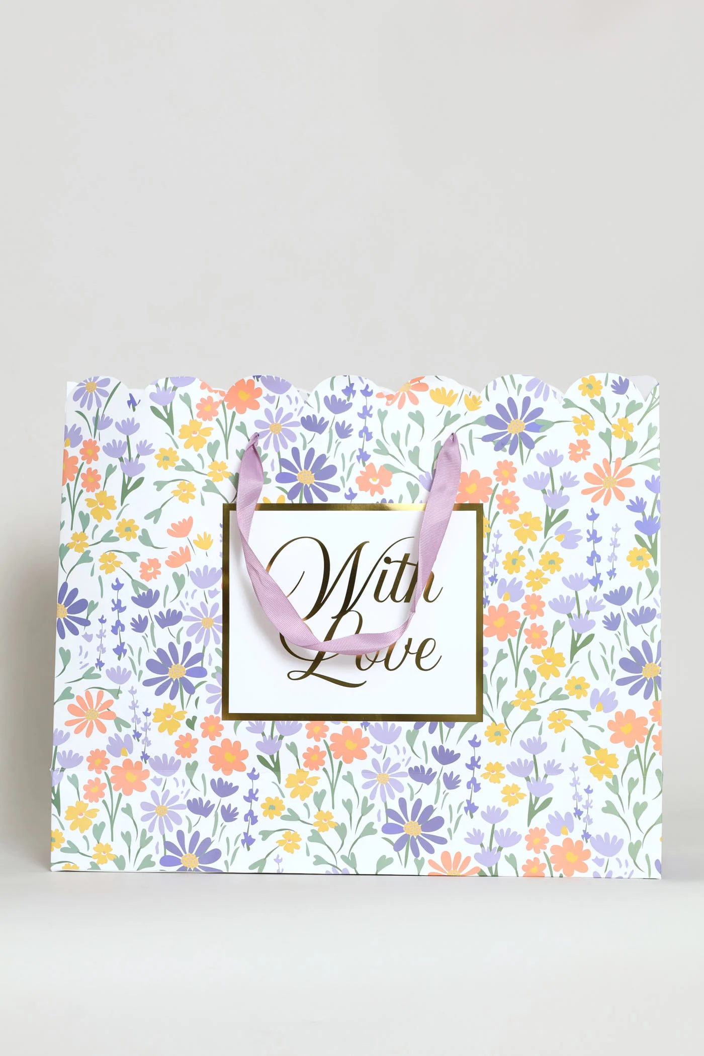 With Love Scallop Edge Gift Bag With Tissue Paper - Lilac - Image 4