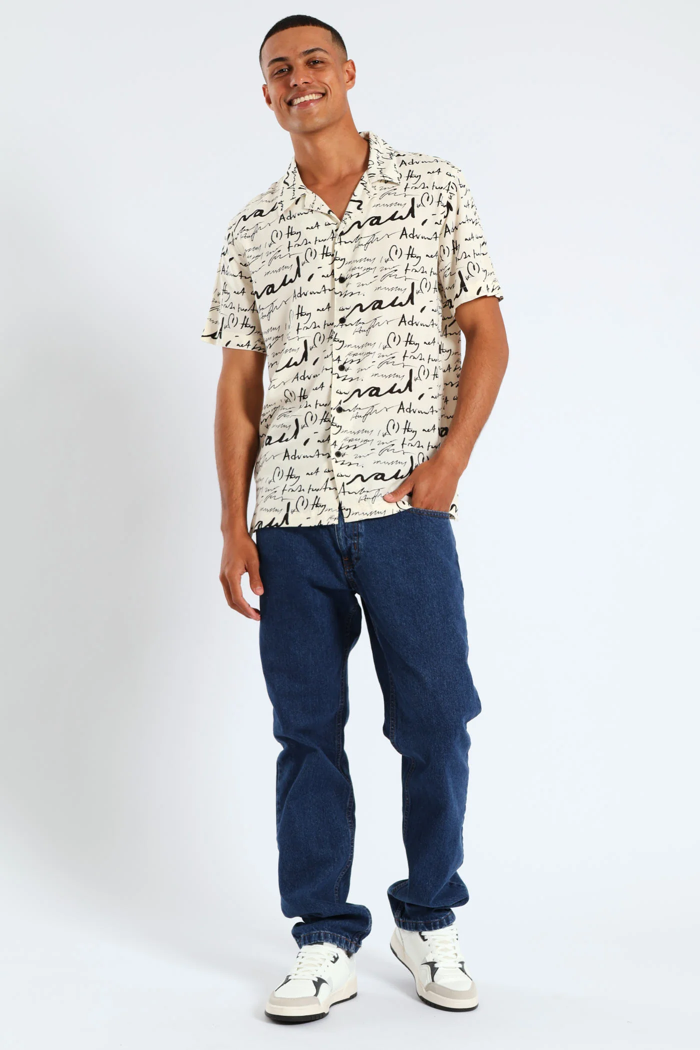 Word Print Viscose Shirt - Stone - Image 2