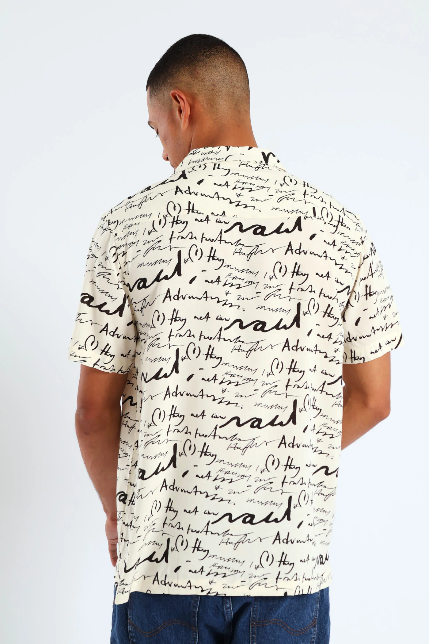 Word Print Viscose Shirt - Stone - Image 4