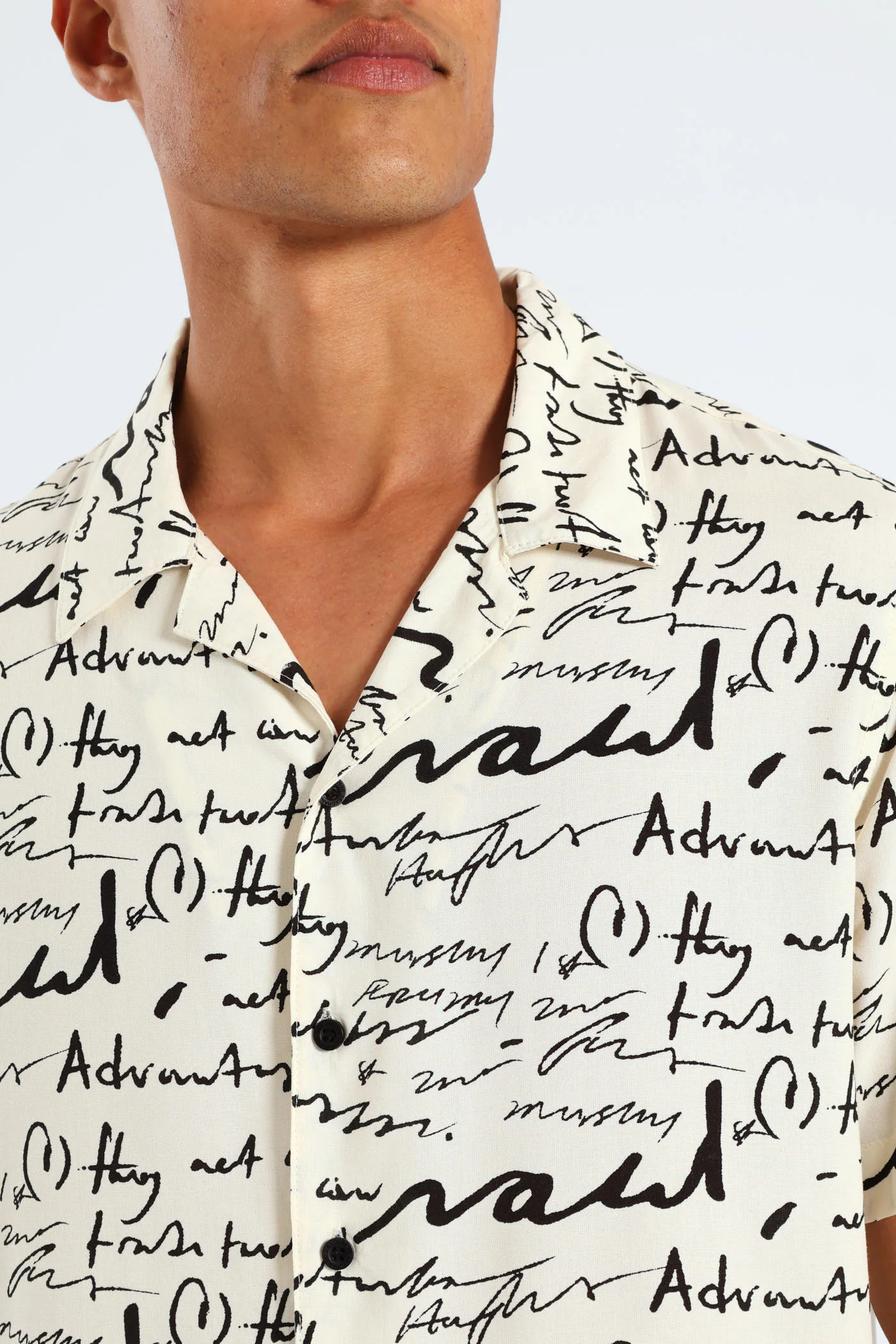 Word Print Viscose Shirt - Stone - Image 5