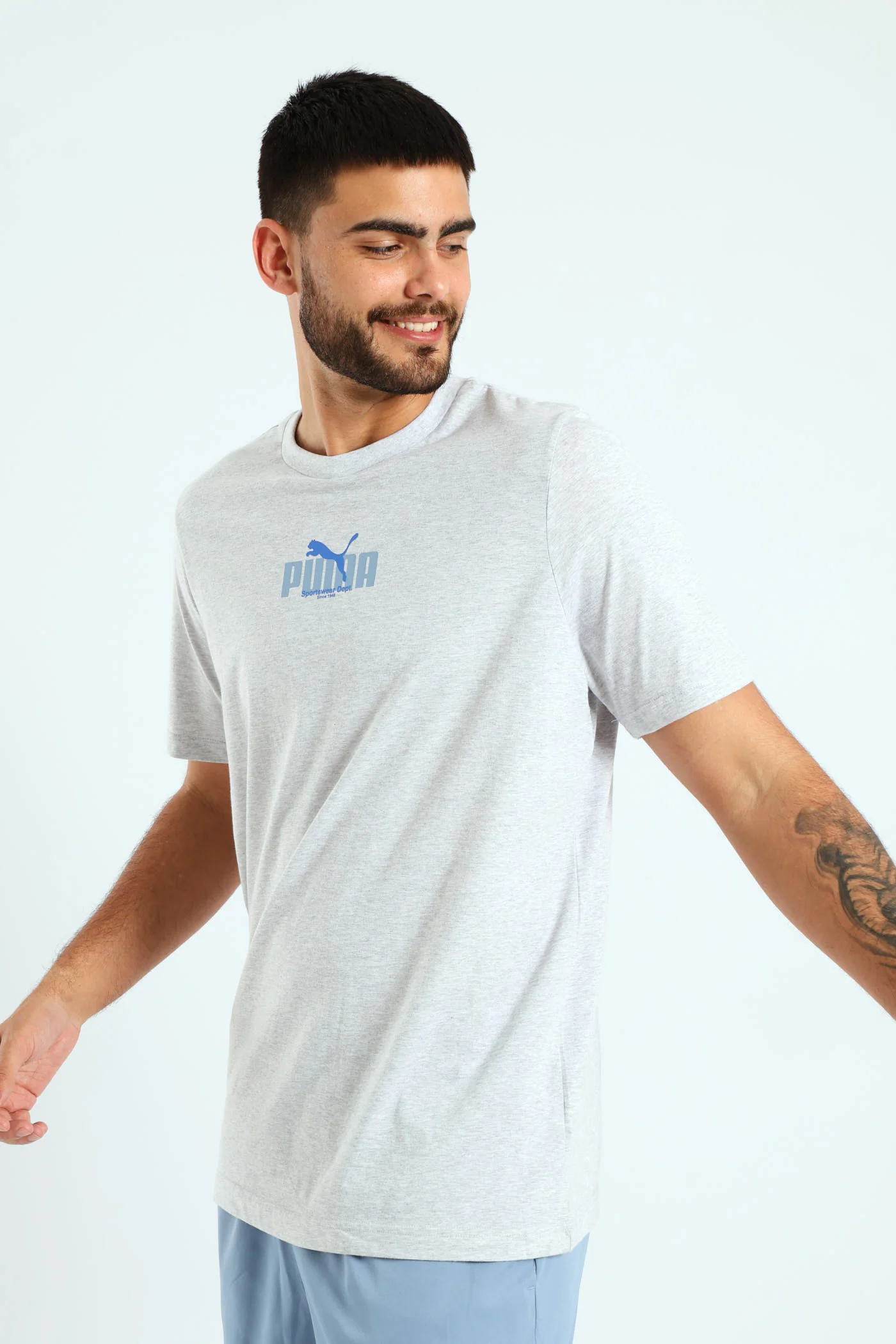 Wording Graphic Tee - Grey Melange - Image 4