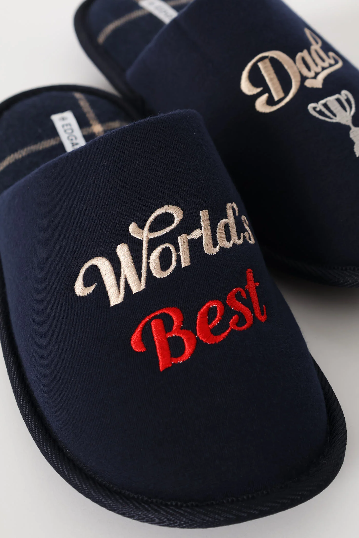Worlds Best Dad Open Back Slipper - Navy/Beige - Image 2