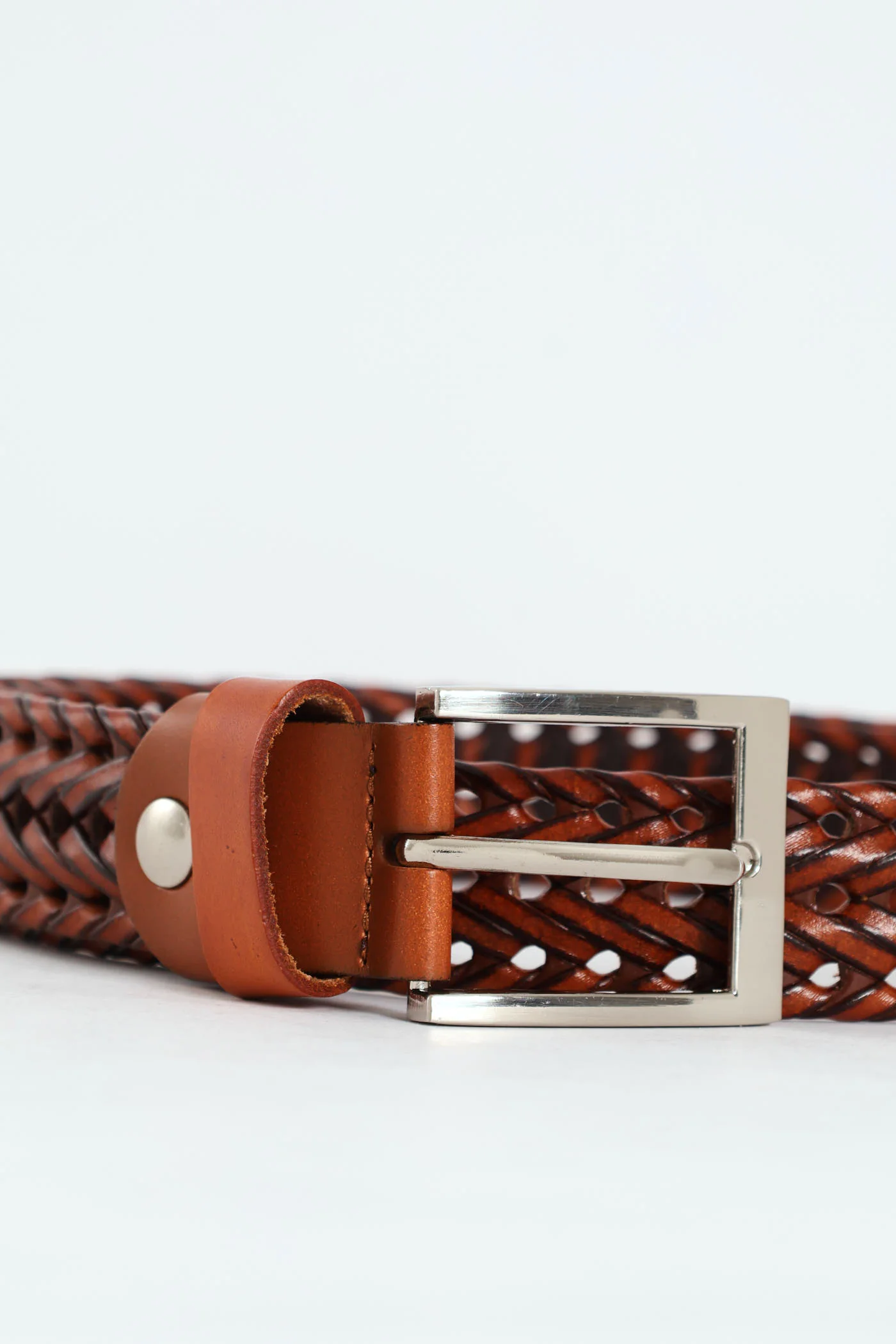 Woven Leather Belt - Brown - Image 2