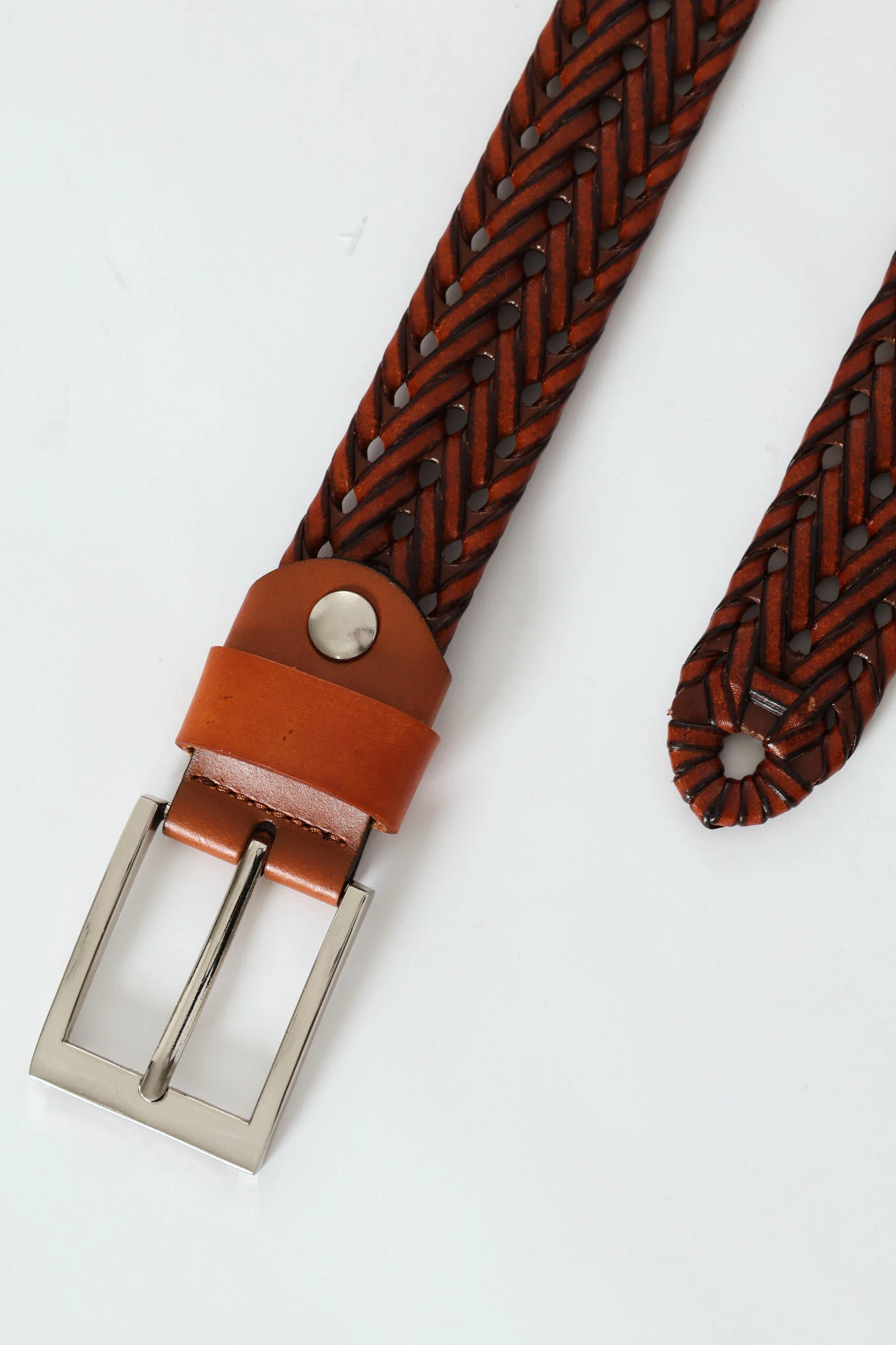 Woven Leather Belt - Brown - Image 3