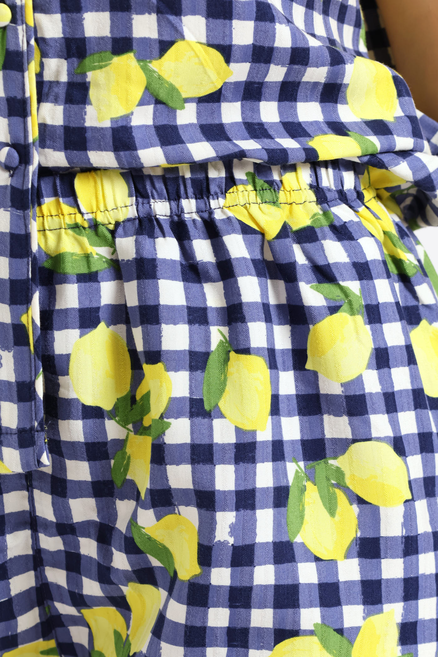 Woven Lemon Gingham Button Through Short Set - White/Navy - Image 4
