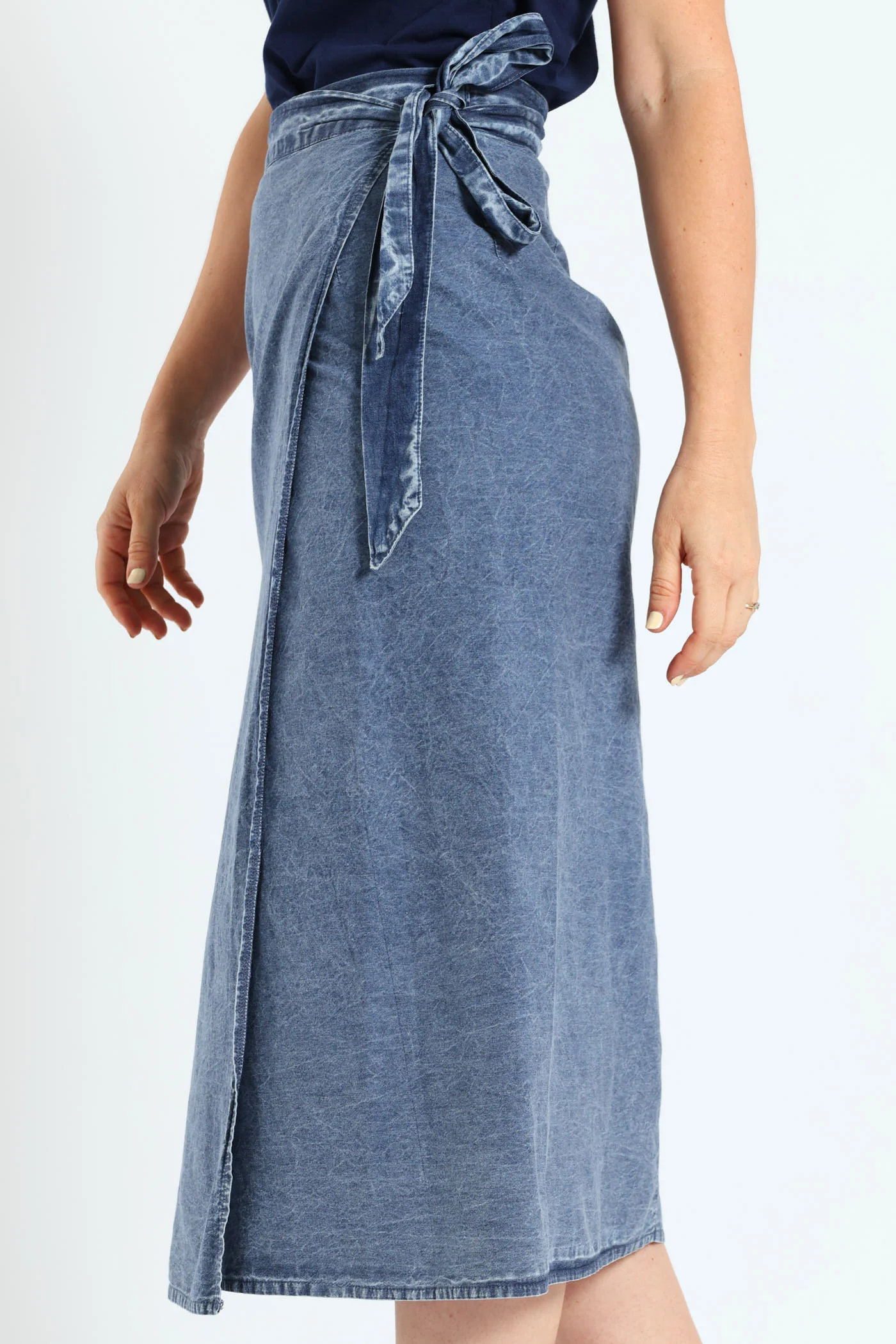 Wrap Chambray Midi Skirt - Medium Wash - Image 2