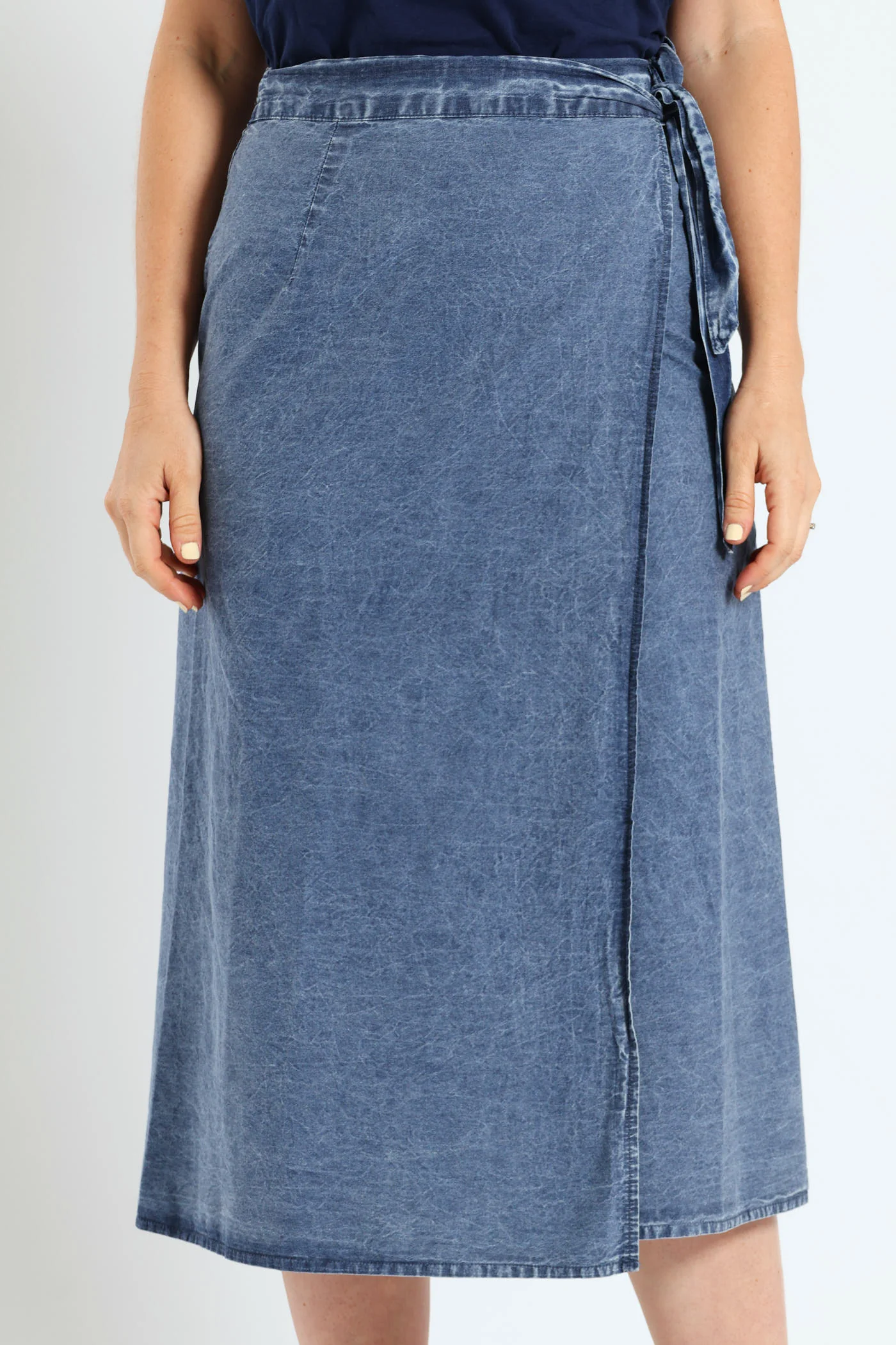 Wrap Chambray Midi Skirt - Medium Wash - Image 3