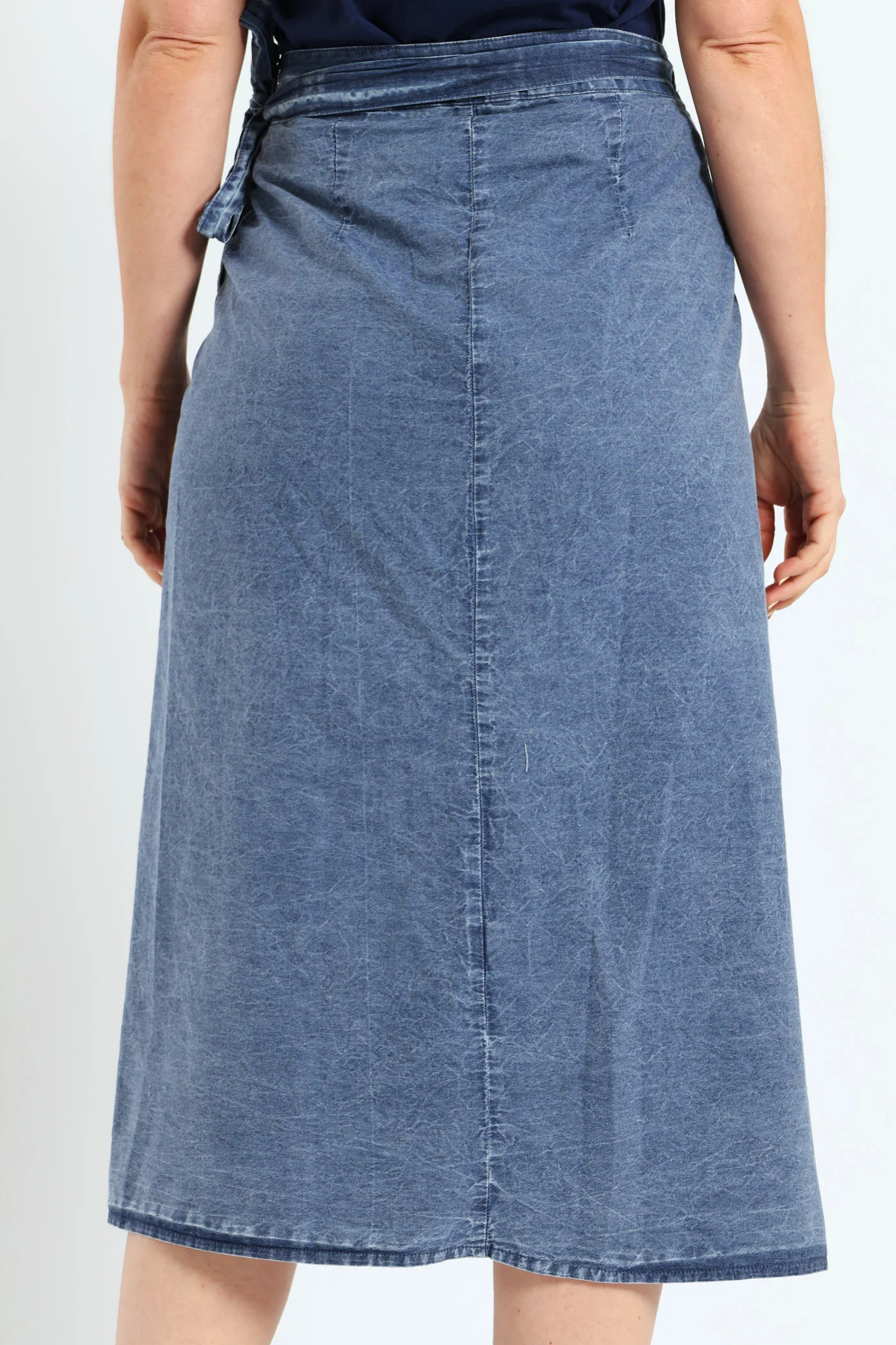 Wrap Chambray Midi Skirt - Medium Wash - Image 4