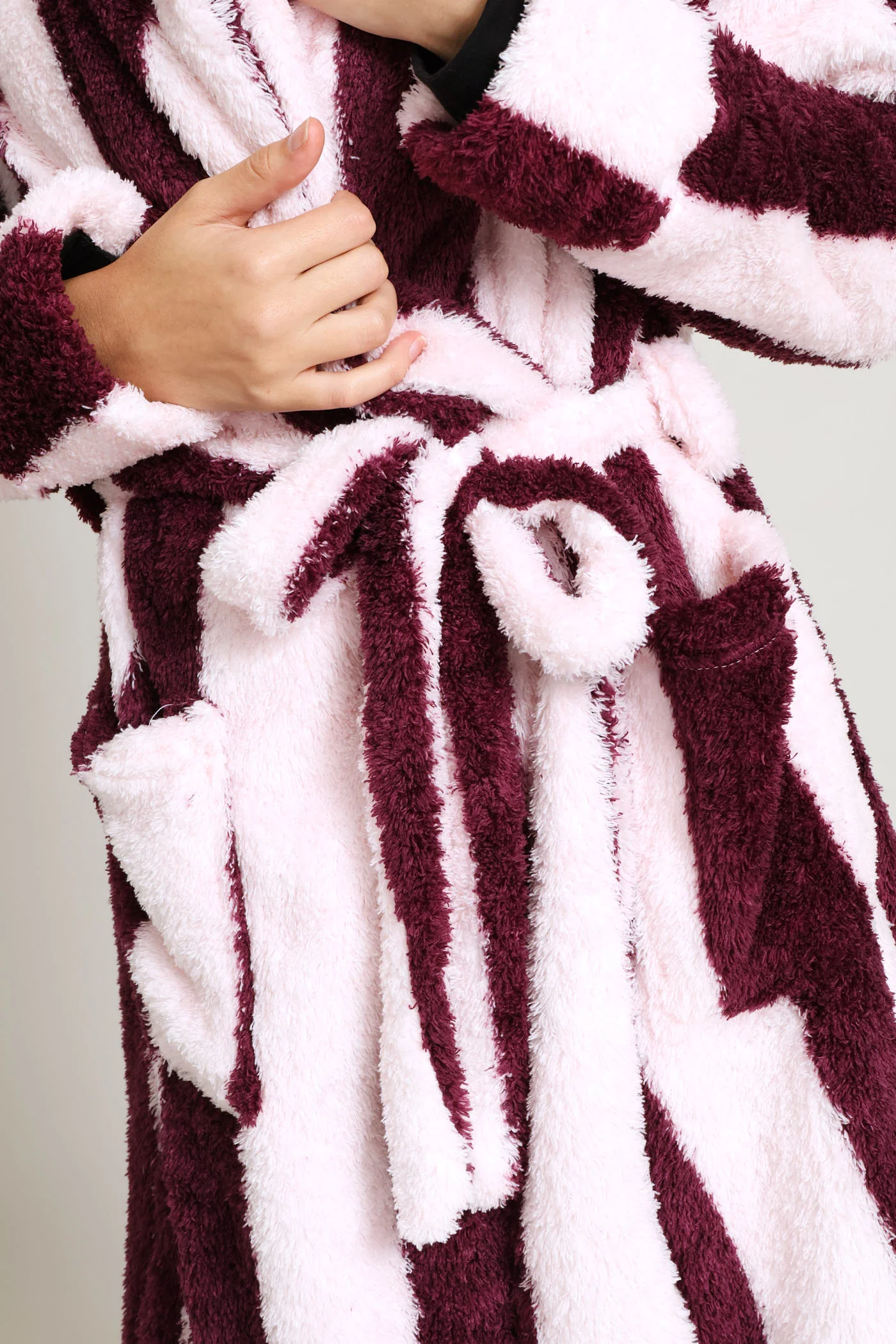Shaggy Sherpa Stripe Wrap Gown - Burgundy/Pink - Image 2