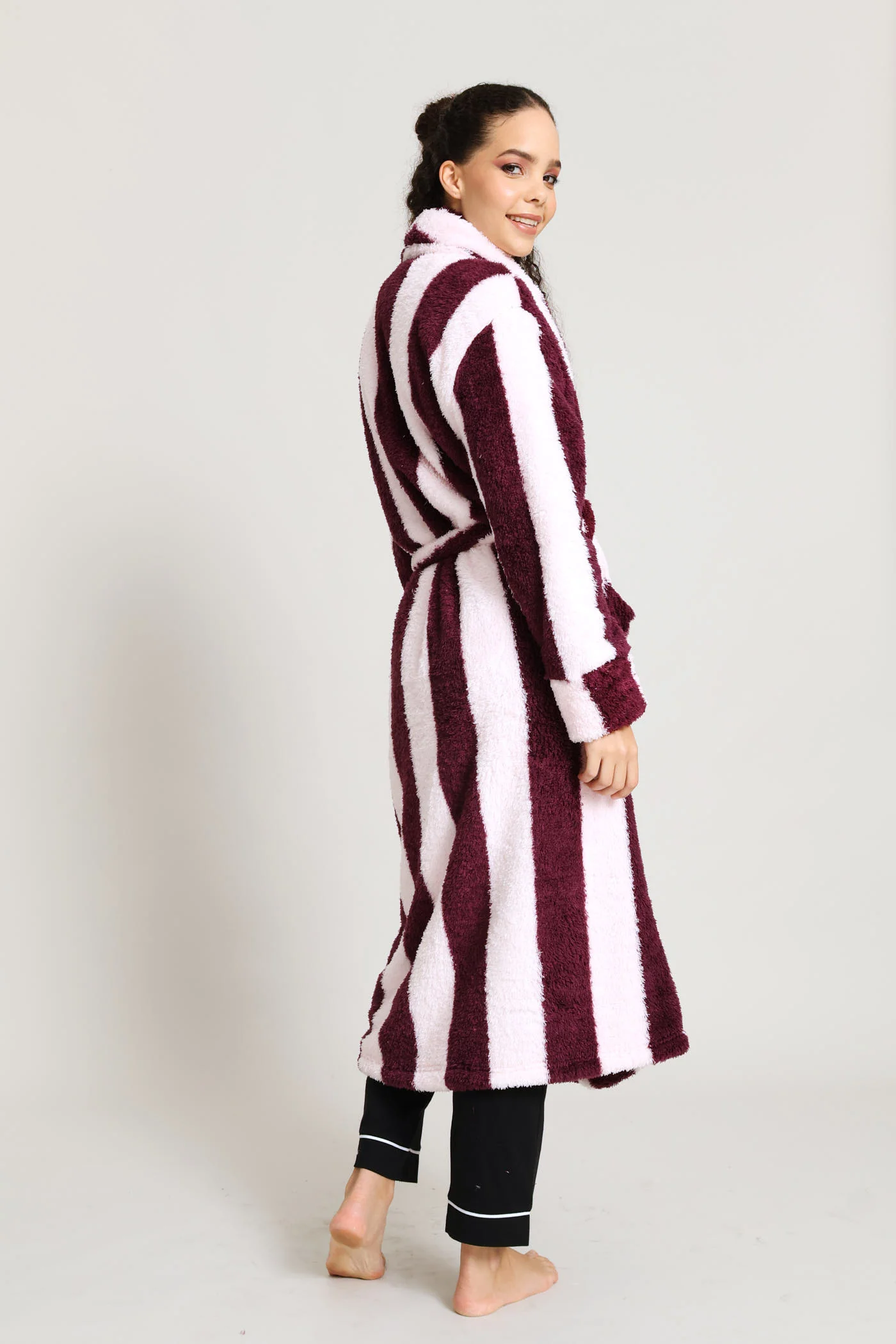 Shaggy Sherpa Stripe Wrap Gown - Burgundy/Pink - Image 6