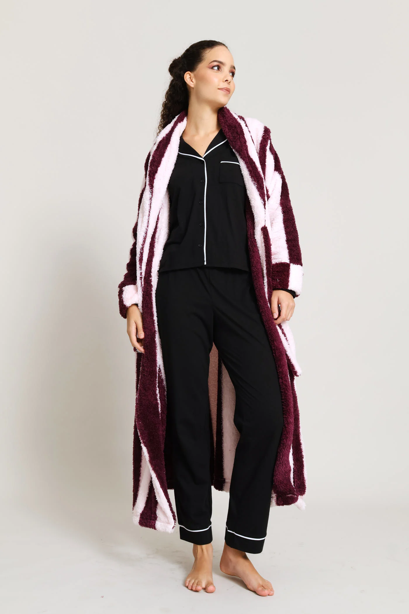 Shaggy Sherpa Stripe Wrap Gown - Burgundy/Pink - Image 7
