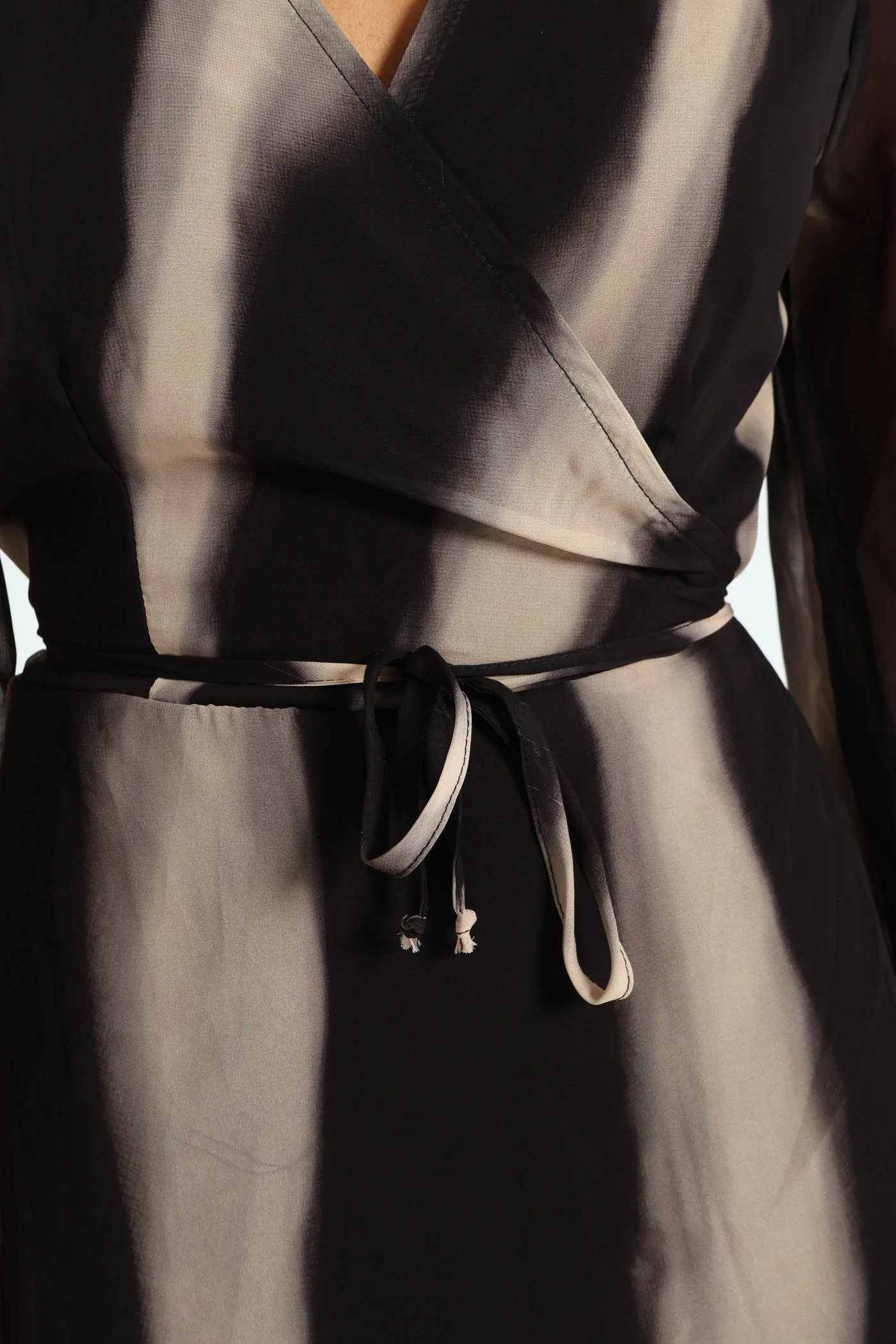 Wrap Midi Dress - Black/Cream - Image 2