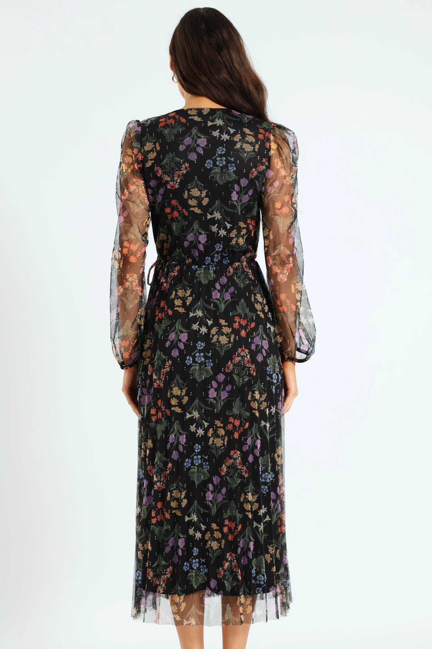 Wrap Pleated Mesh Maxi Dress - Black - Image 4