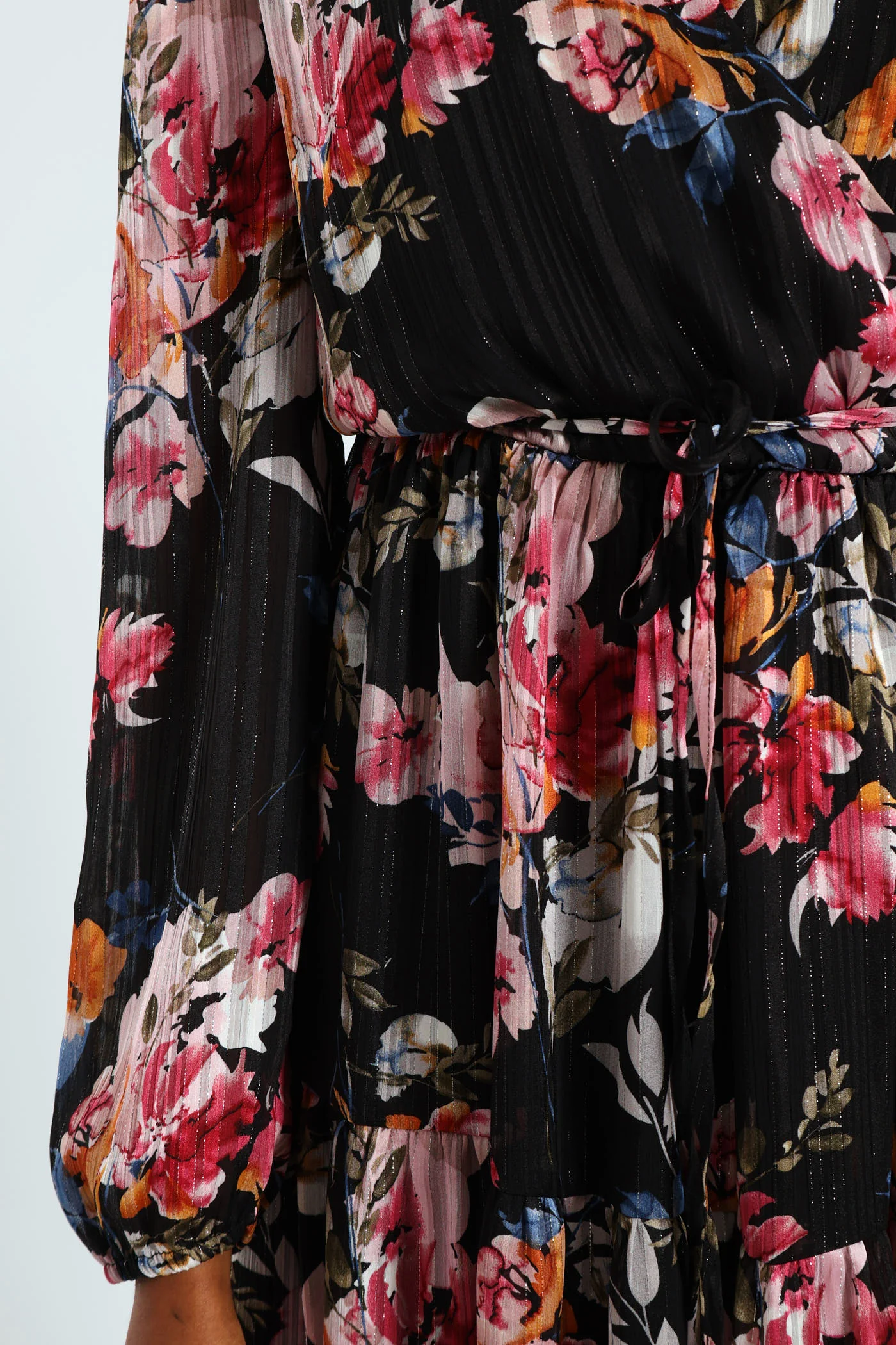 Wrap Waisted Frill Hem Tea Dress - Black - Image 5