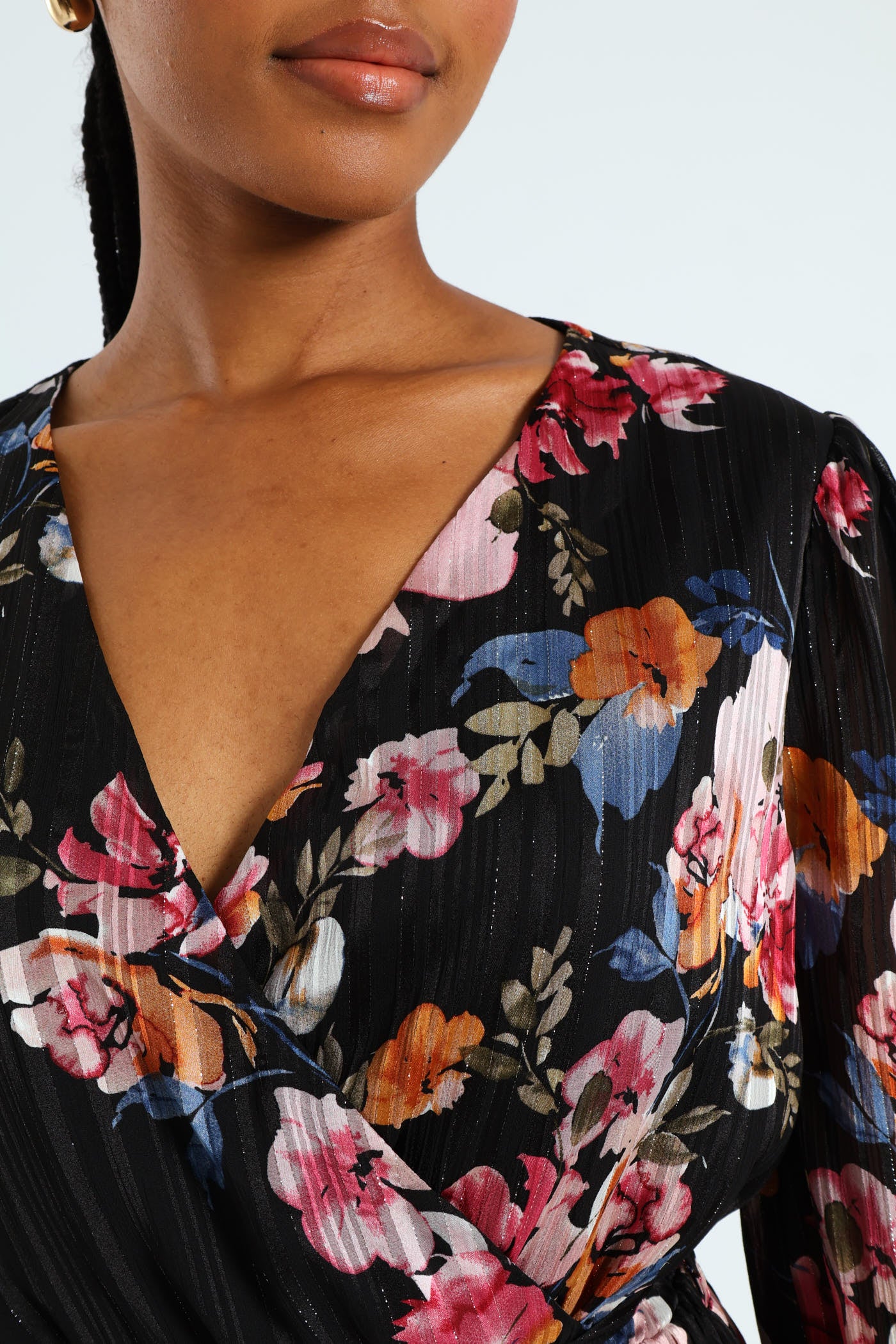 Wrap Waisted Frill Hem Tea Dress - Black - Image 6