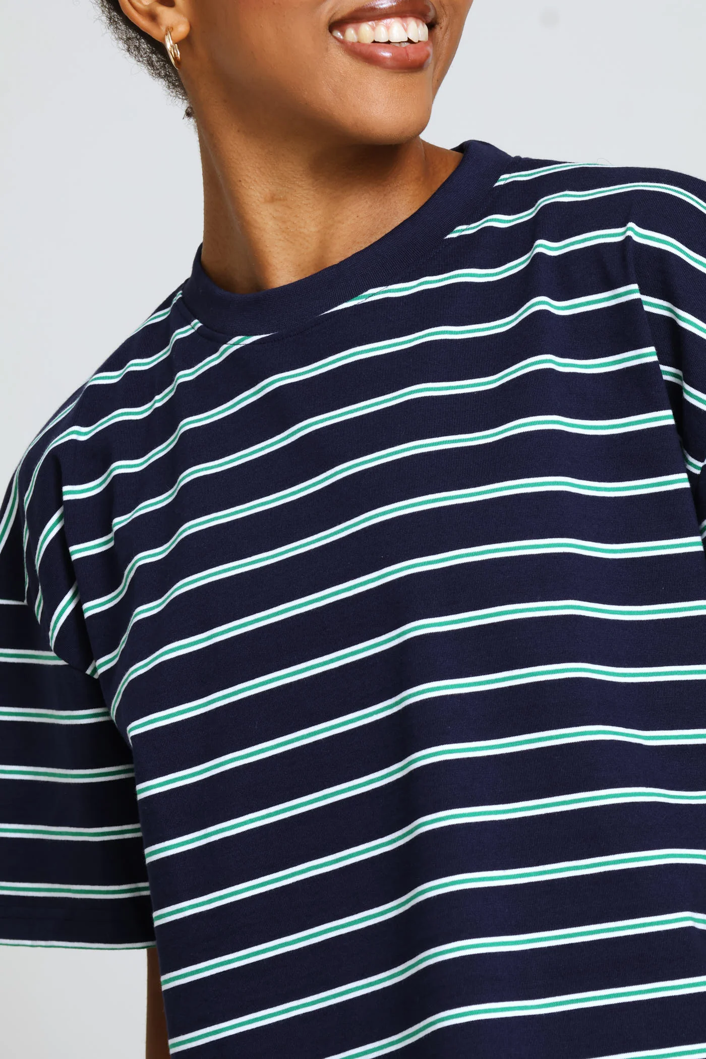 Yarn Dye Stripe Boxy Tee - Navy - Image 2