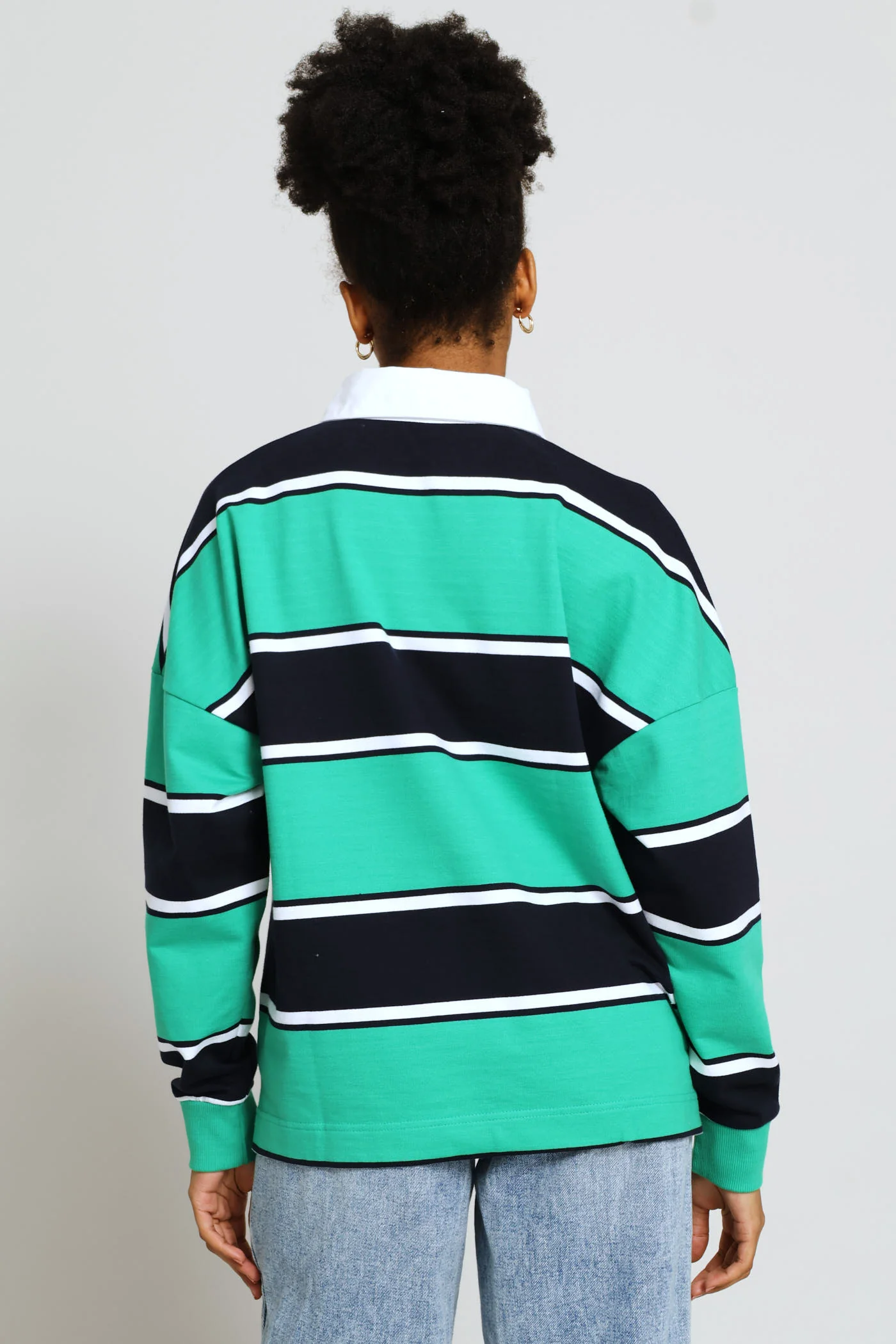 Yarn Dye Stripe Fleece Rugby Top - Navy/Green - Image 5