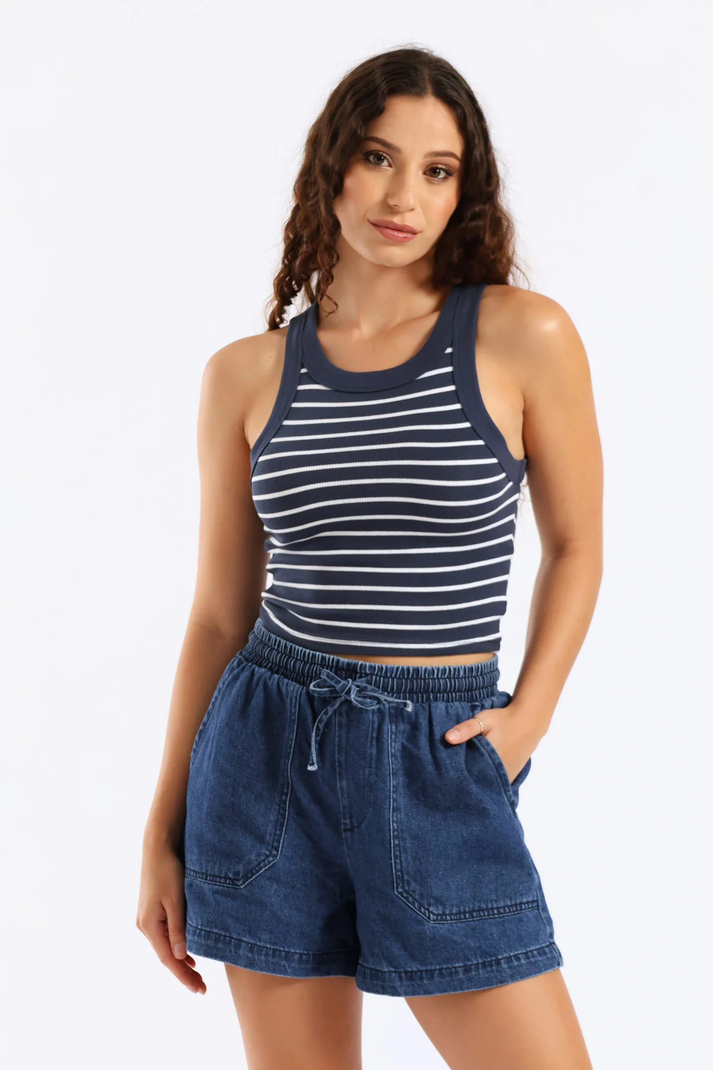 Yarn Dye Stripe Rib Tank - Navy/White - Image 3