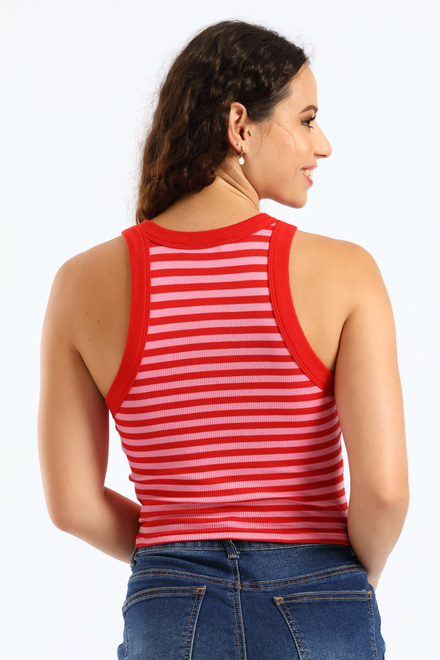 Yarn Dye Stripe Rib Tank - Red/Pink - Image 4