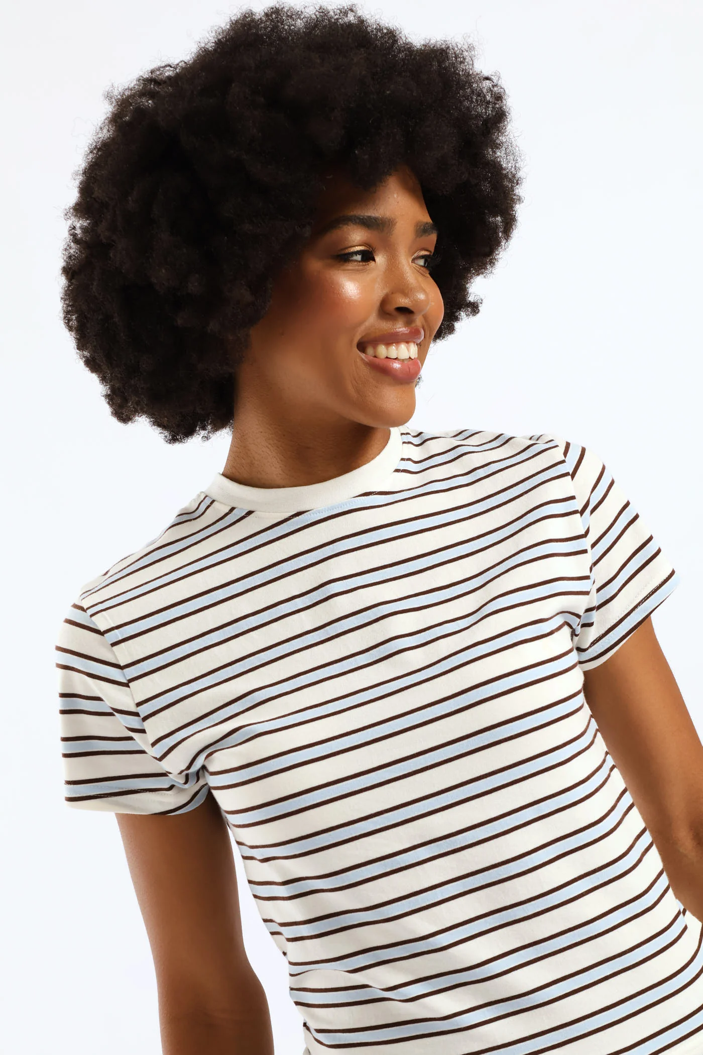 Yarn Dye Stripe Tee - Cream - Image 2