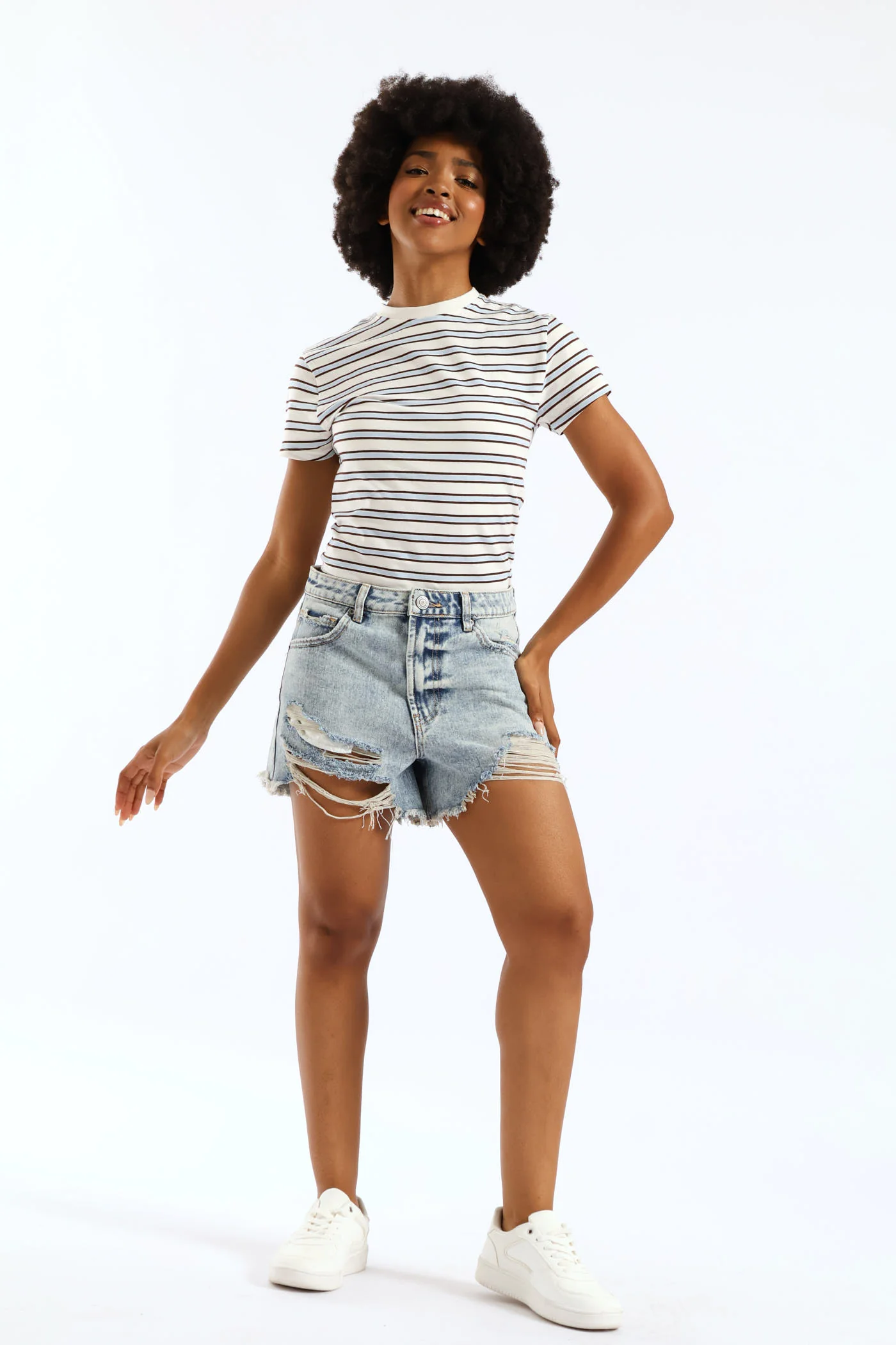 Yarn Dye Stripe Tee - Cream - Image 3