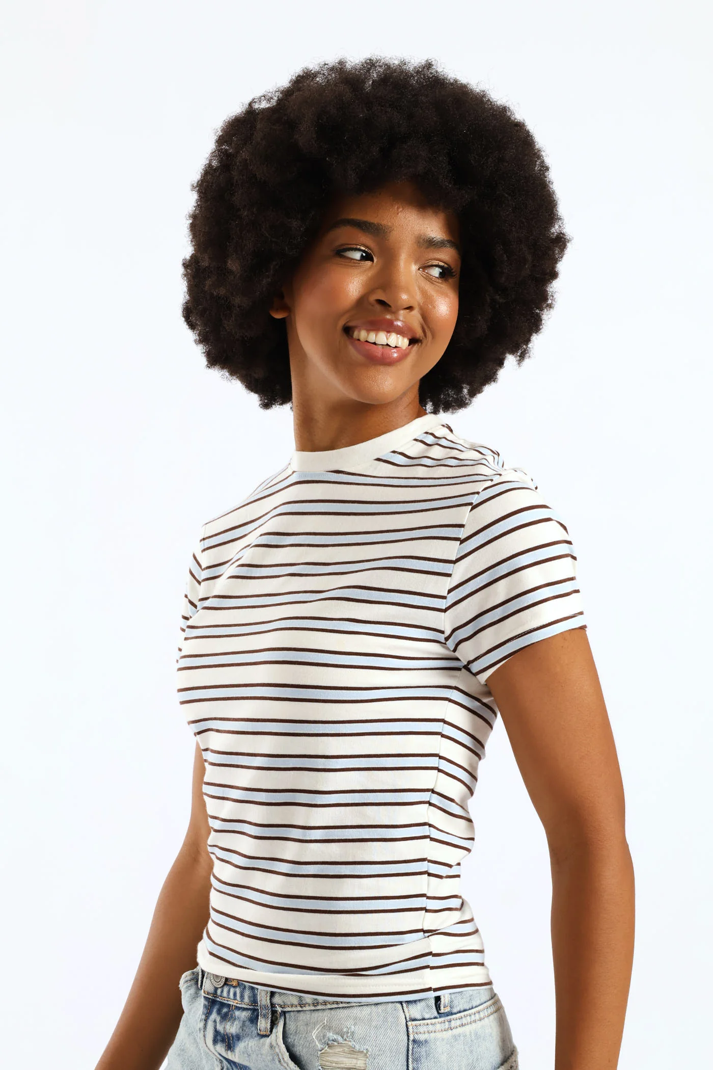 Yarn Dye Stripe Tee - Cream - Image 4