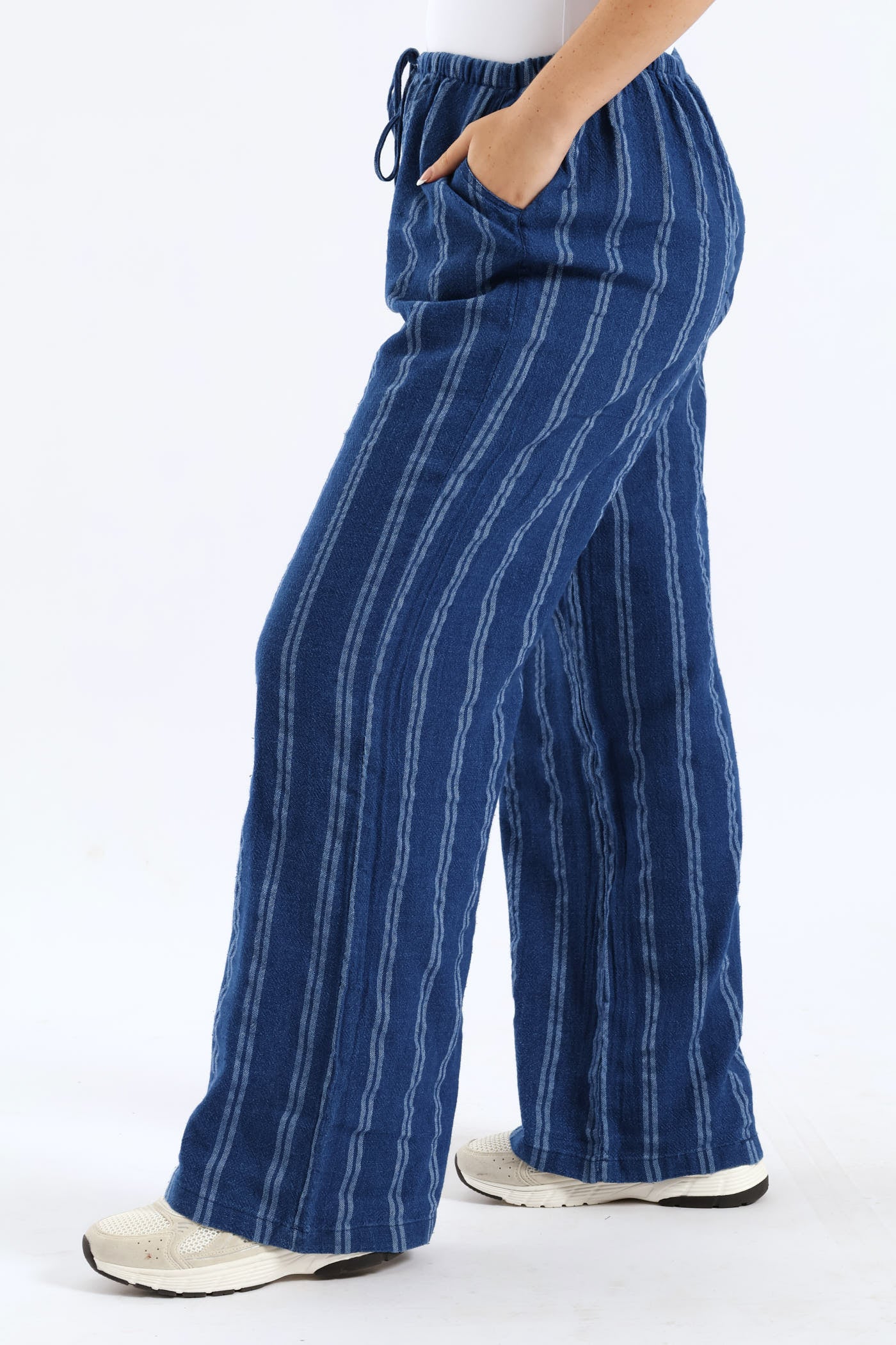 Yarn Dye Vertical Stripe Relaxed Pant - Blue - Image 2