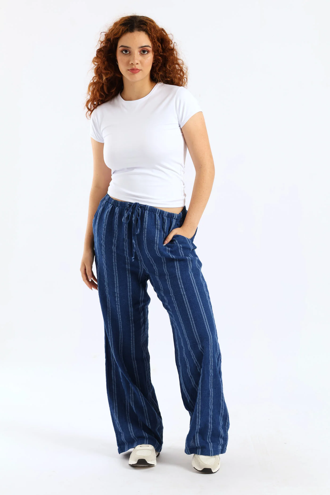 Yarn Dye Vertical Stripe Relaxed Pant - Blue - Image 4