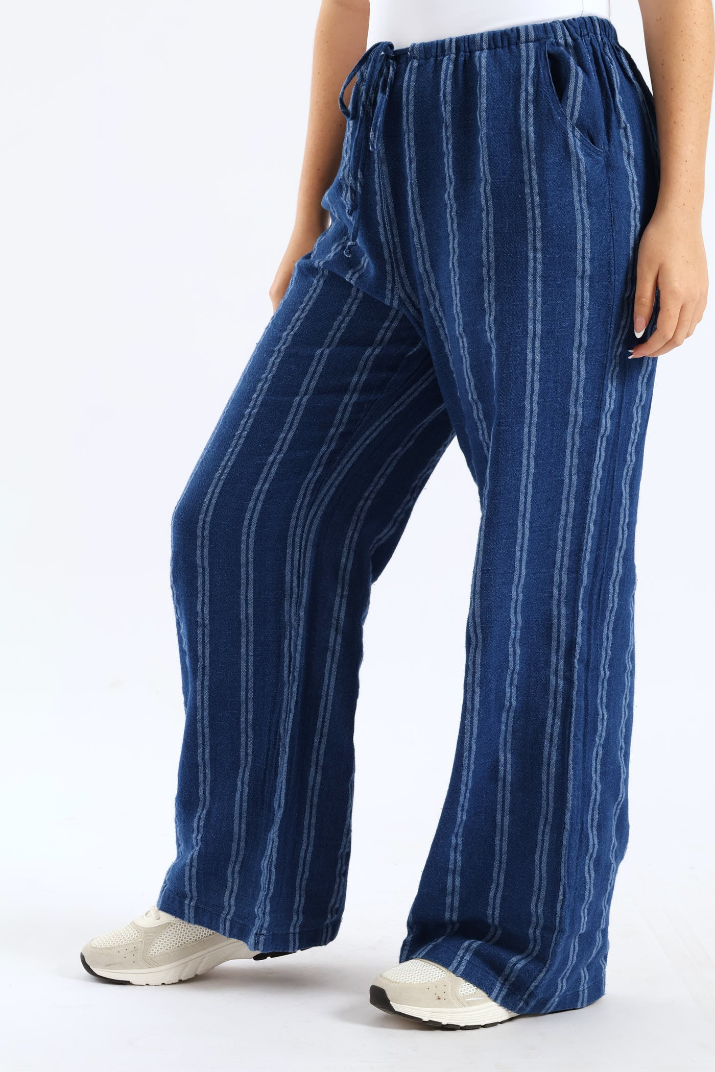 Yarn Dye Vertical Stripe Relaxed Pant - Blue - Image 5