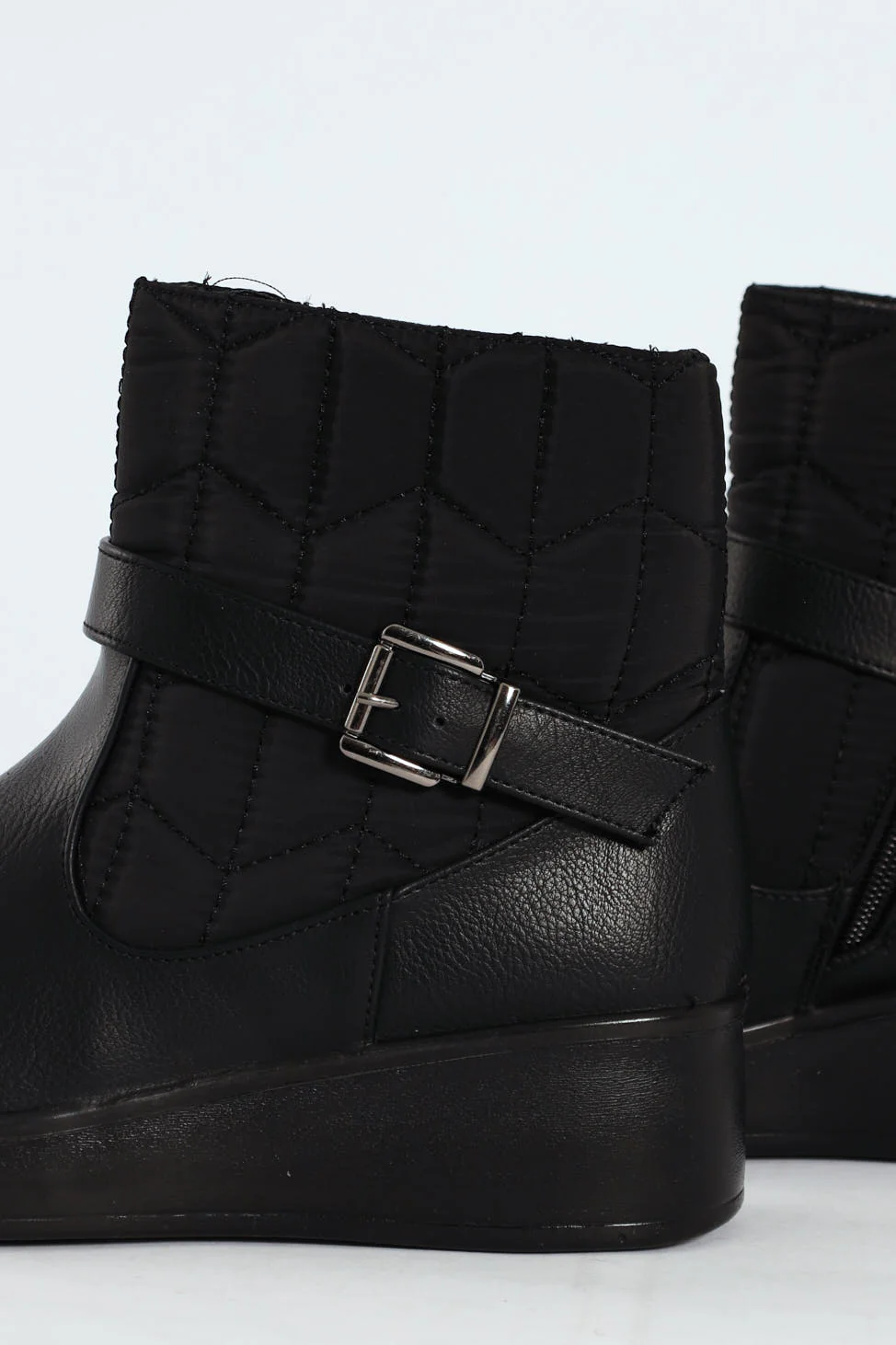 Yasmeen Quilted Buckle Wedge Ankle Boot - Black - Image 10