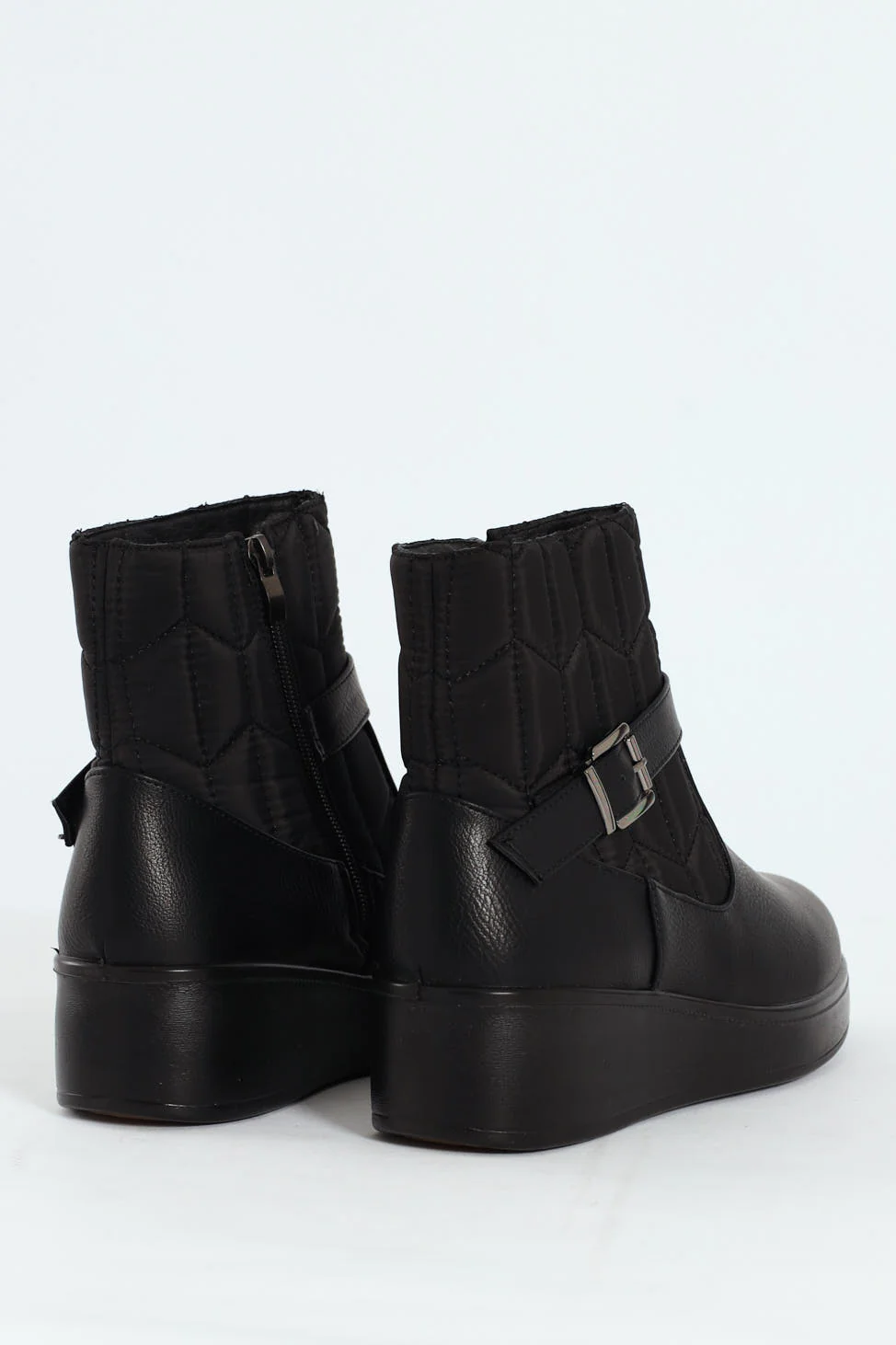 Yasmeen Quilted Buckle Wedge Ankle Boot - Black - Image 11