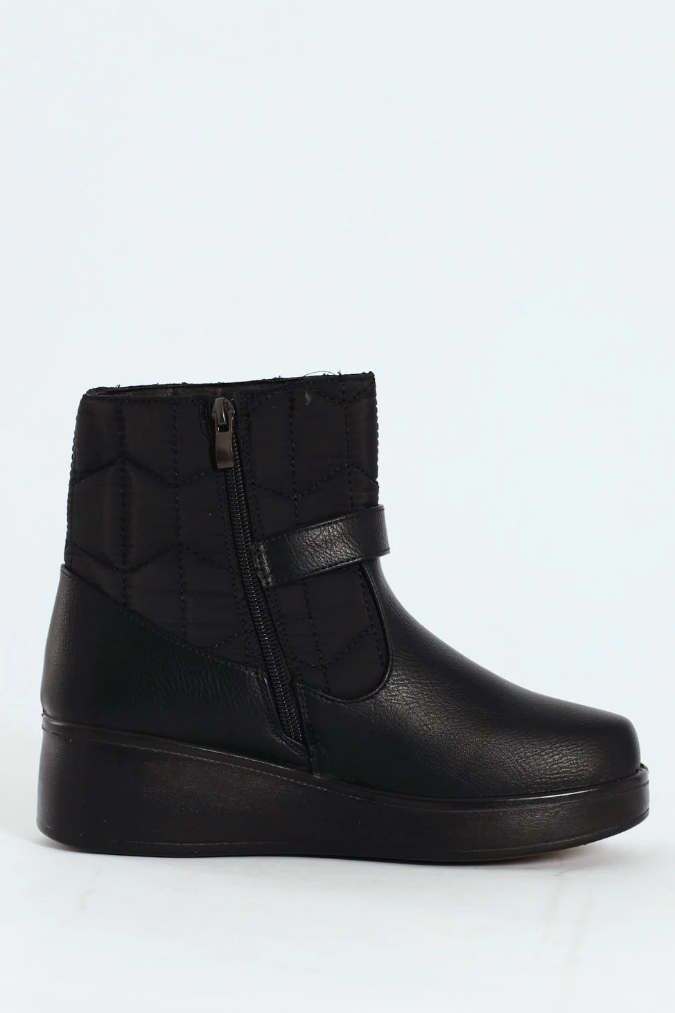 Yasmeen Quilted Buckle Wedge Ankle Boot - Black - Image 12