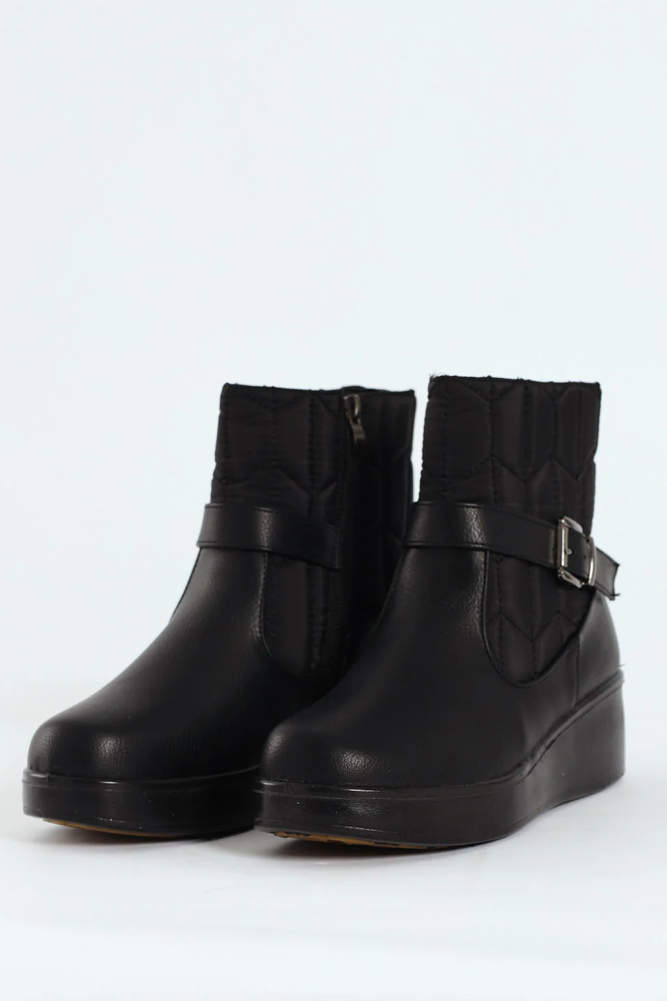Yasmeen Quilted Buckle Wedge Ankle Boot - Black - Image 13