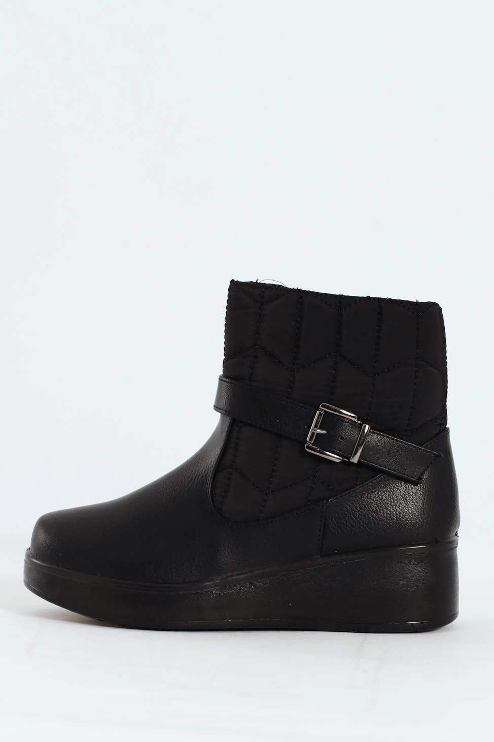 Yasmeen Quilted Buckle Wedge Ankle Boot - Black - Image 14