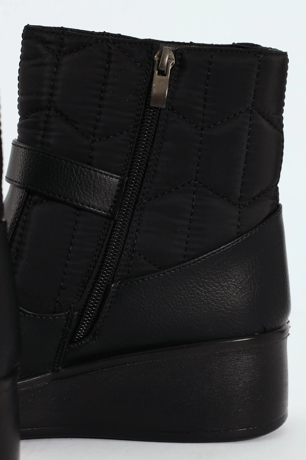 Yasmeen Quilted Buckle Wedge Ankle Boot - Black - Image 15