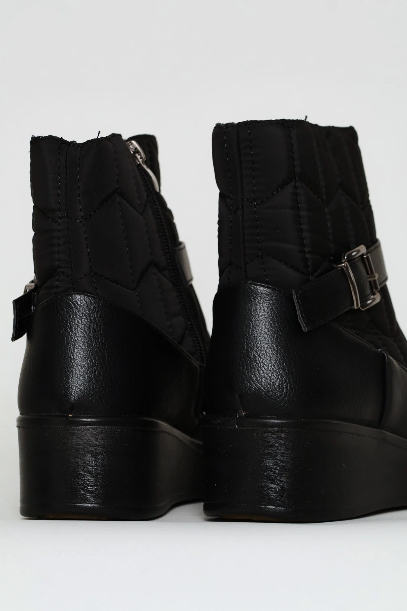 Yasmeen Quilted Buckle Wedge Ankle Boot - Black - Image 2