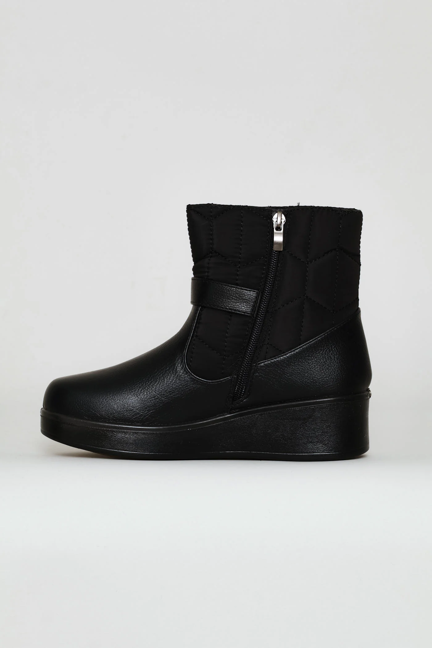 Yasmeen Quilted Buckle Wedge Ankle Boot - Black - Image 4
