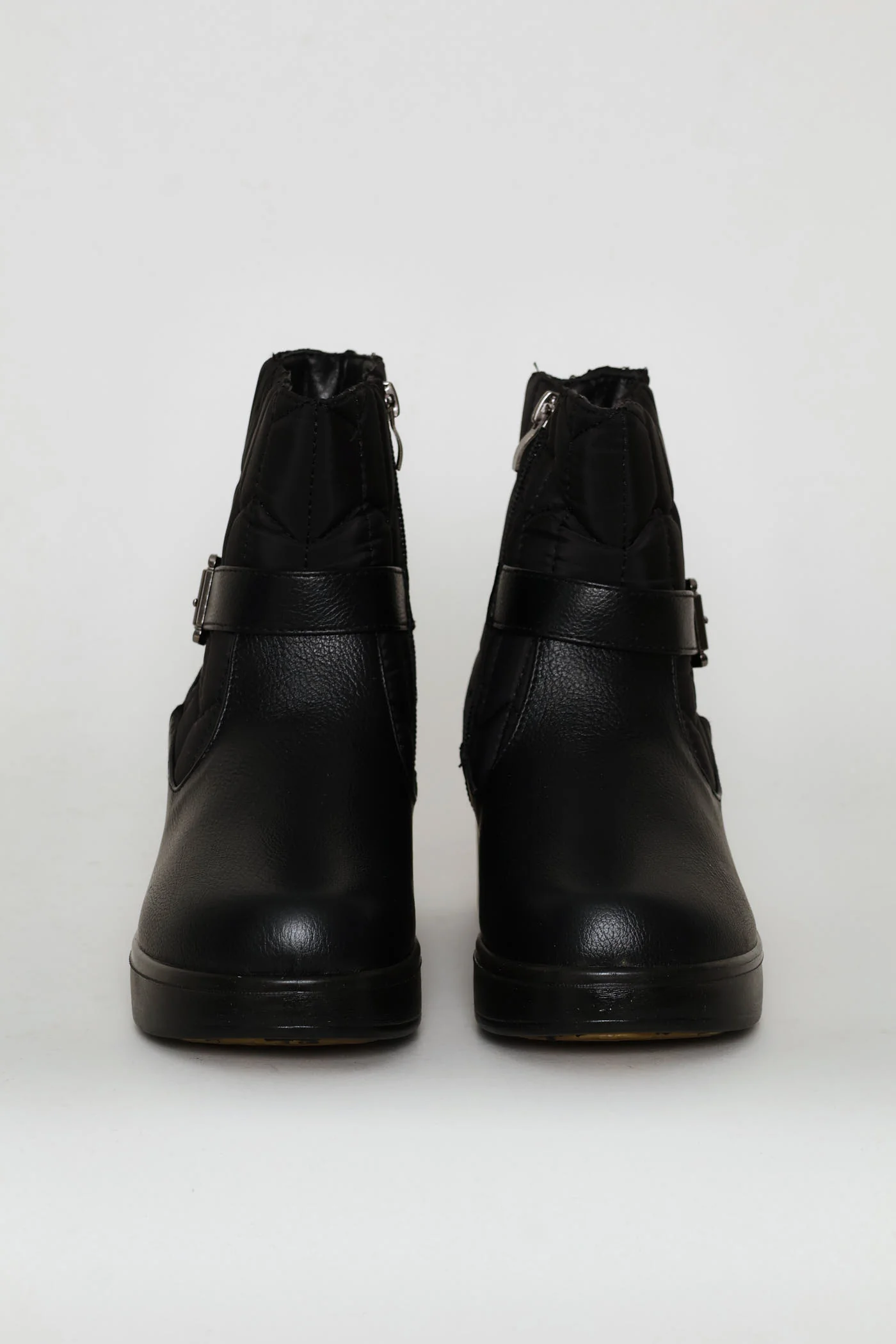 Yasmeen Quilted Buckle Wedge Ankle Boot - Black - Image 5