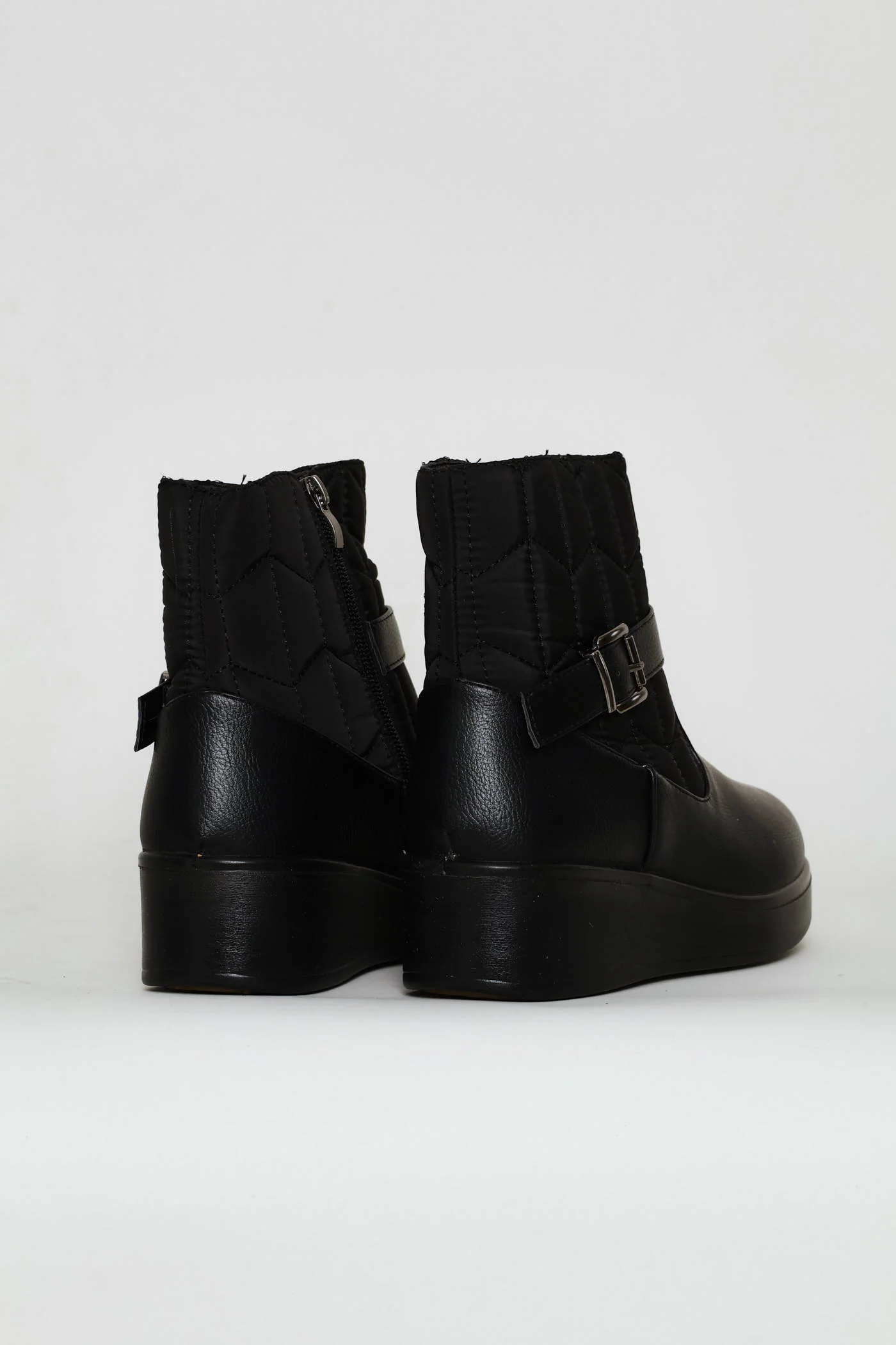 Yasmeen Quilted Buckle Wedge Ankle Boot - Black - Image 6