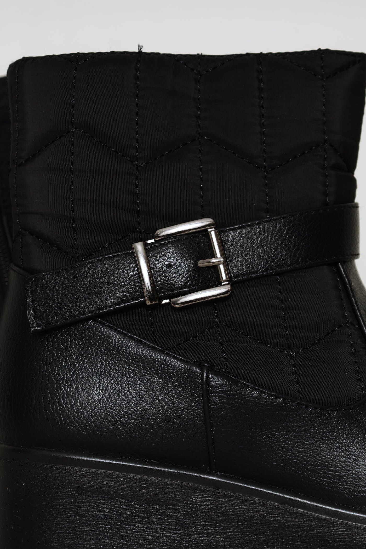 Yasmeen Quilted Buckle Wedge Ankle Boot - Black - Image 7