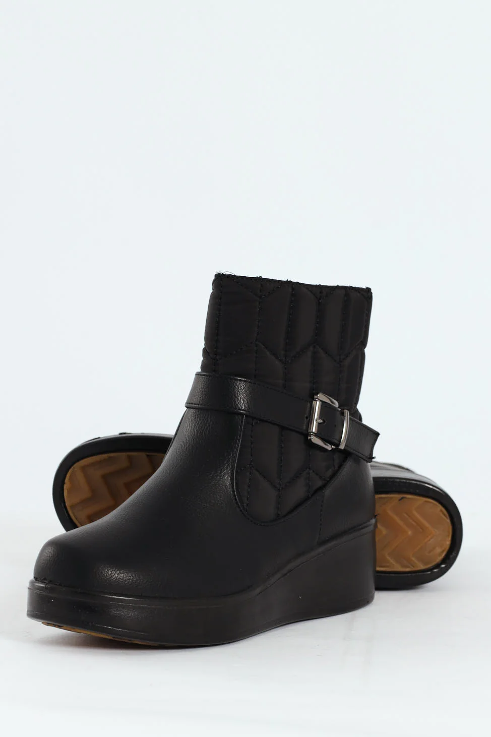 Yasmeen Quilted Buckle Wedge Ankle Boot - Black - Image 9