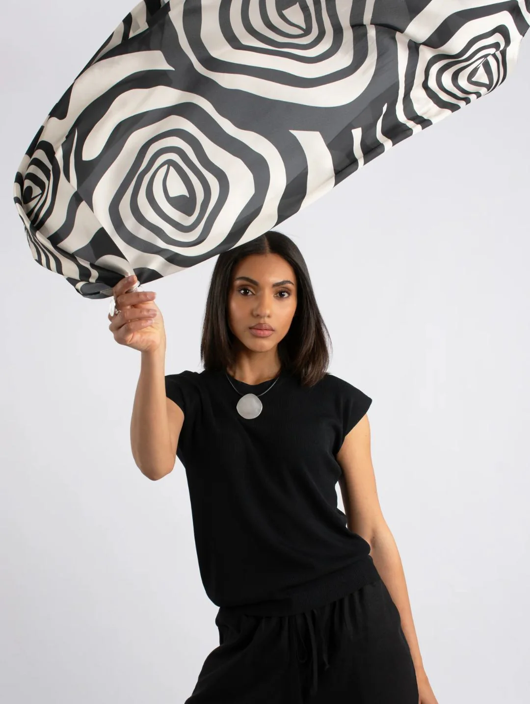 Zebra Eye Rectangular Silk Touch Scarf - Black/Cream - Image 3
