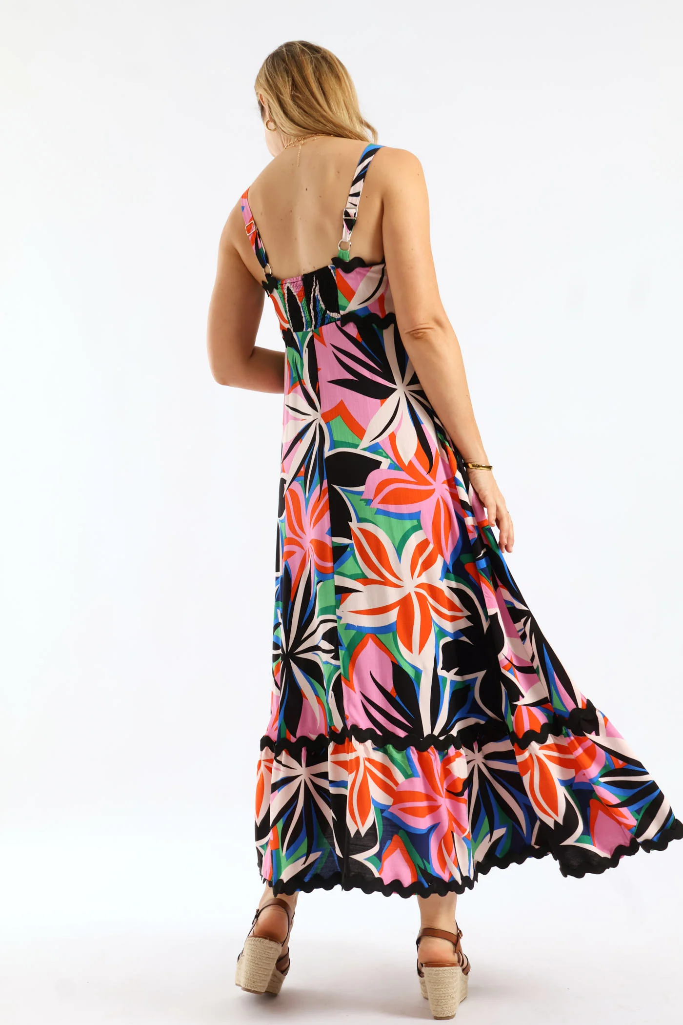 Zig Zag Trim Strappy Boobtube Maxi Dress - Floral - Image 5