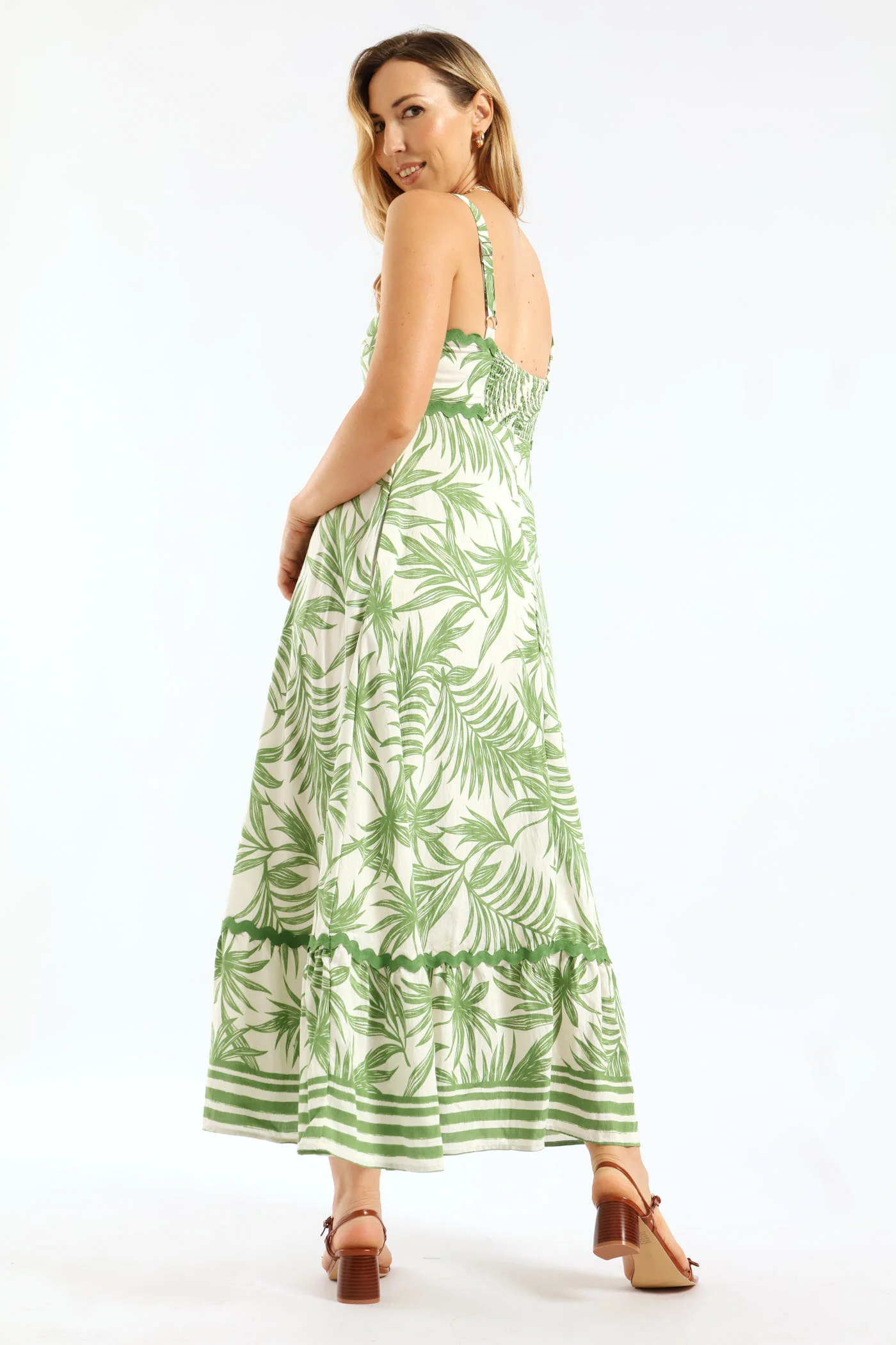 Zig Zag Trim Strappy Boobtube Maxi Dress - Green - Image 6